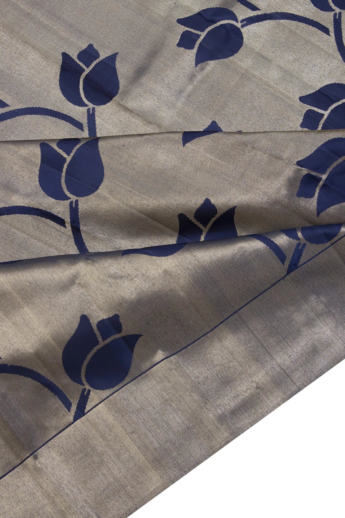 Kanchipuram Silk Tissue Jaal Dark Blue Saree
