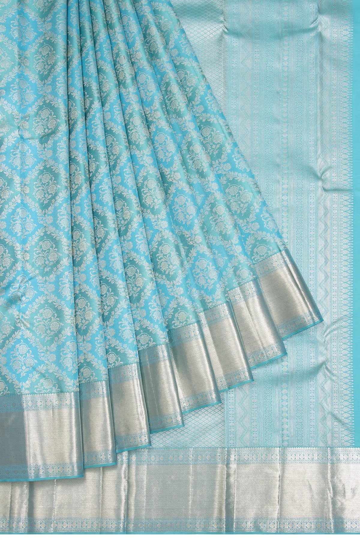 Kanchipuram Silk Brocade Sky Blue Saree