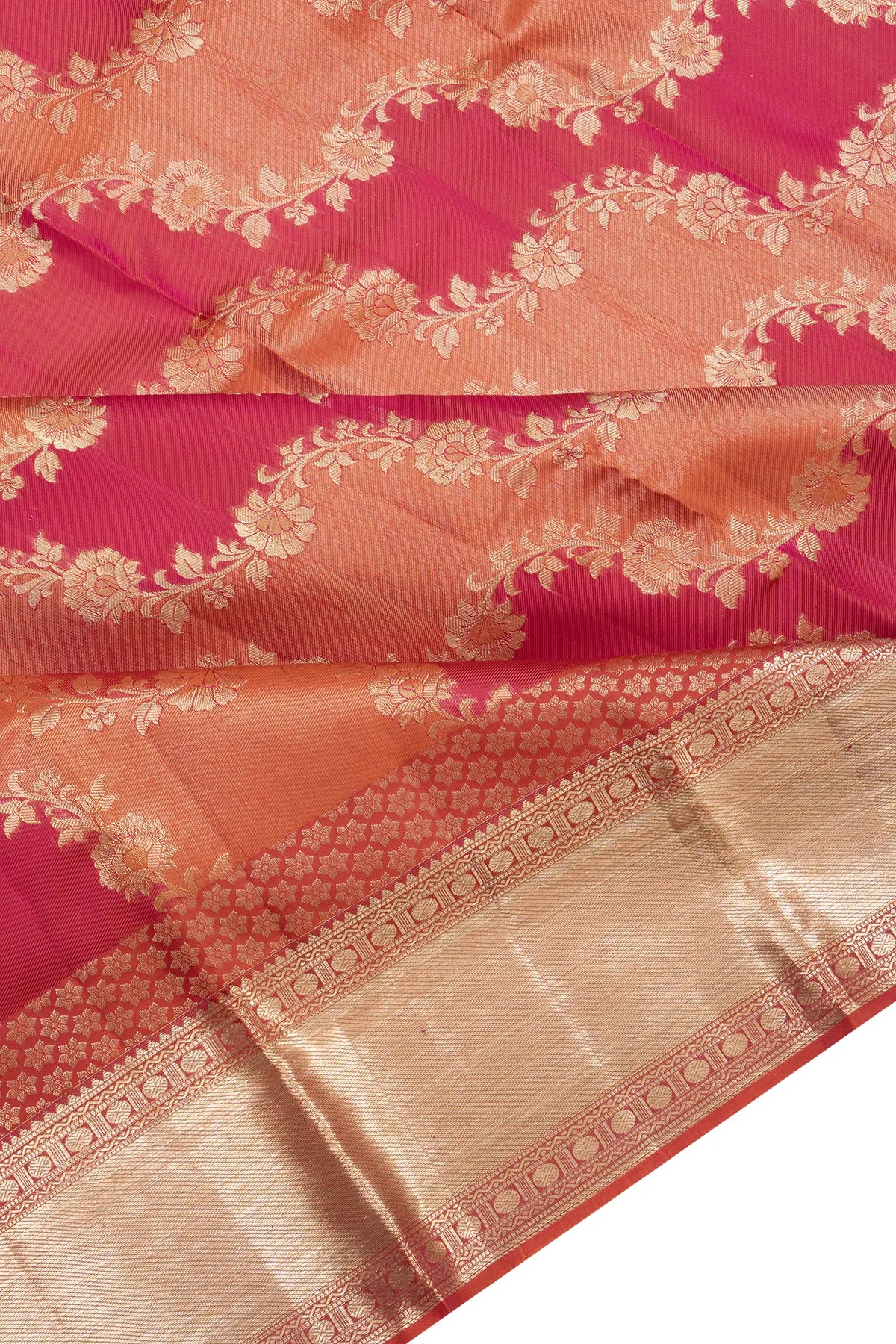 Kanchipuram Silk Jaal Pink And Brown Saree