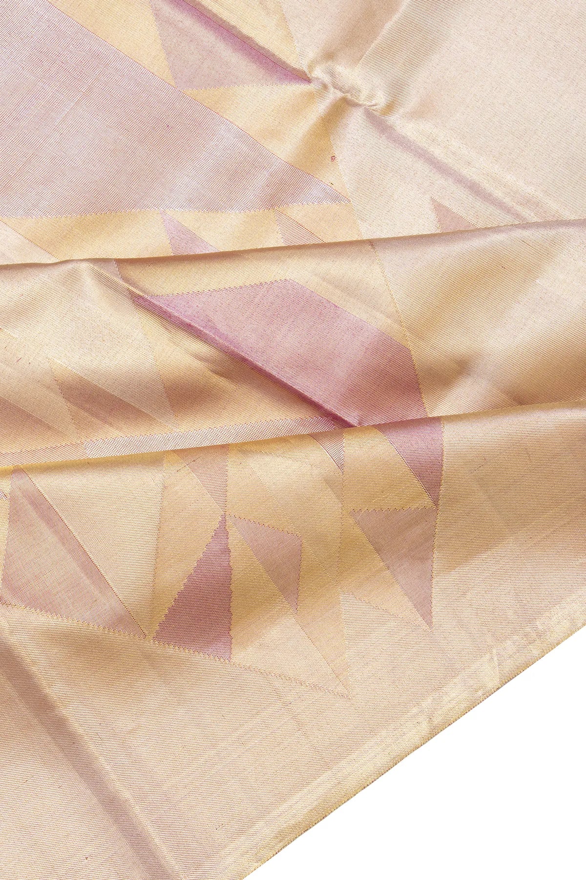 Kanchipuram Silk Tissue Geometrical Brocade Pink Saree