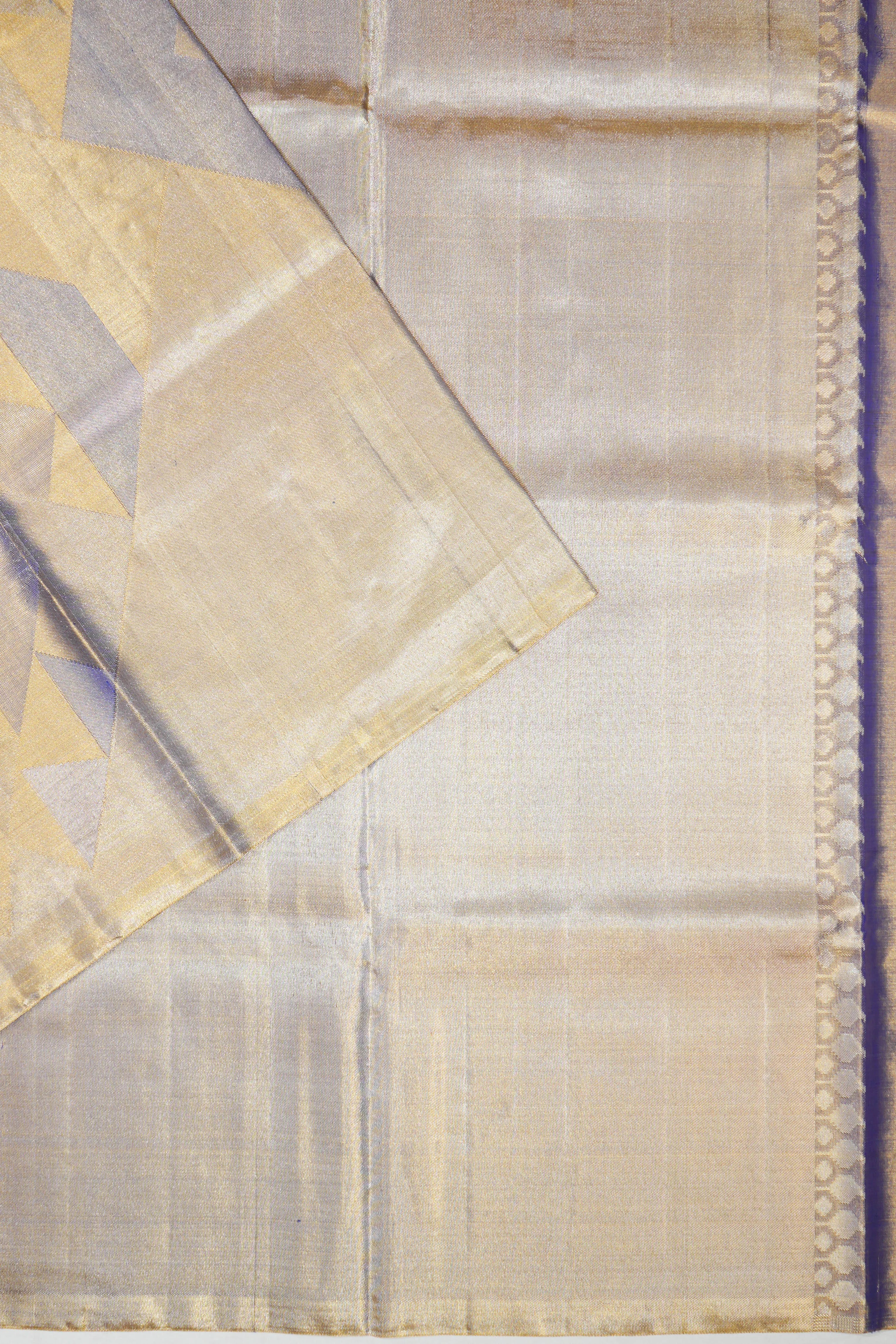 Kanchipuram Silk Tissue Geometrical Brocade Violet Saree
