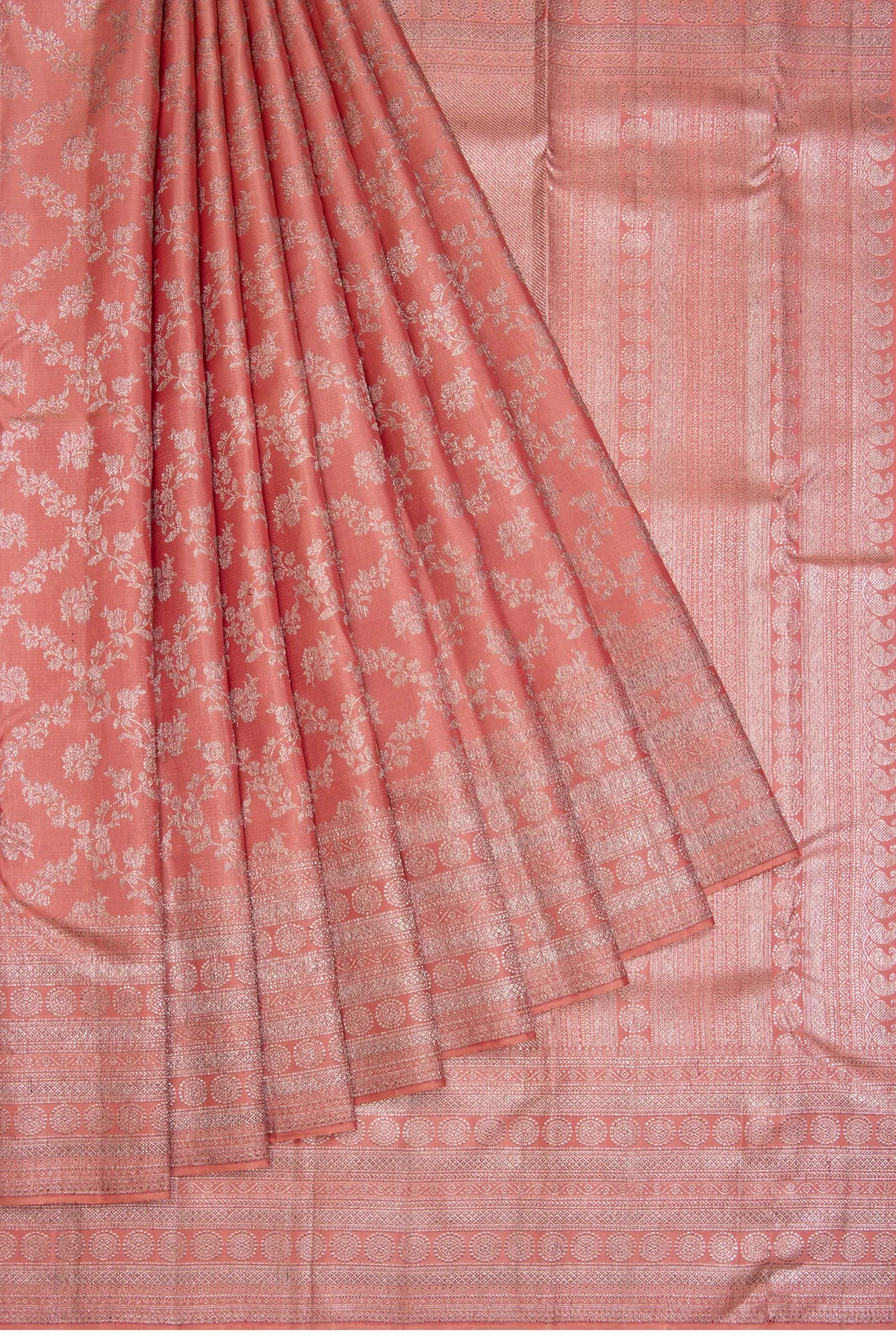 Antique Zari Kanchipuram Silk Jaal Orange Saree