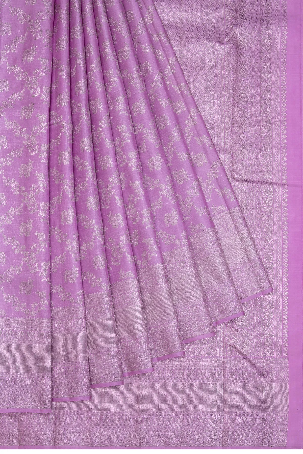 Antique Zari Kanchipuram Silk Jaal Pastel Lavender Saree