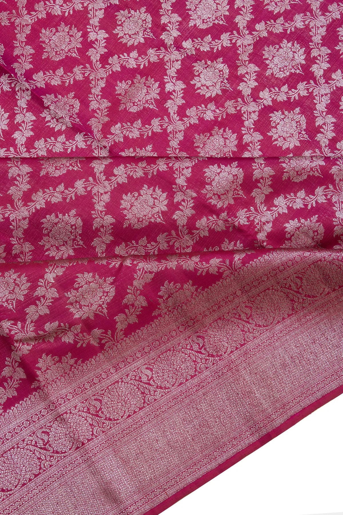 Antique Zari Kanchipuram Silk Jaal And Butta Pink Saree