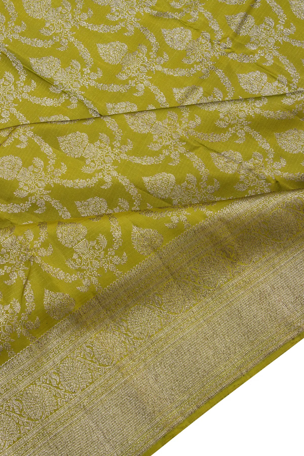Antique Zari Kanchipuram Silk Jaal Mehendi Green Saree