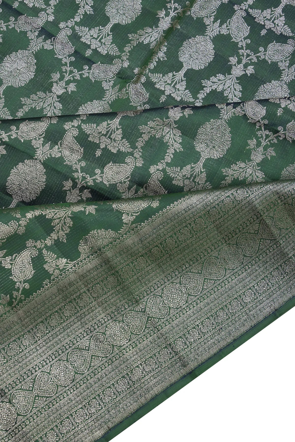 Antique Zari Kanchipuram Silk Jaal Bottle Green Saree