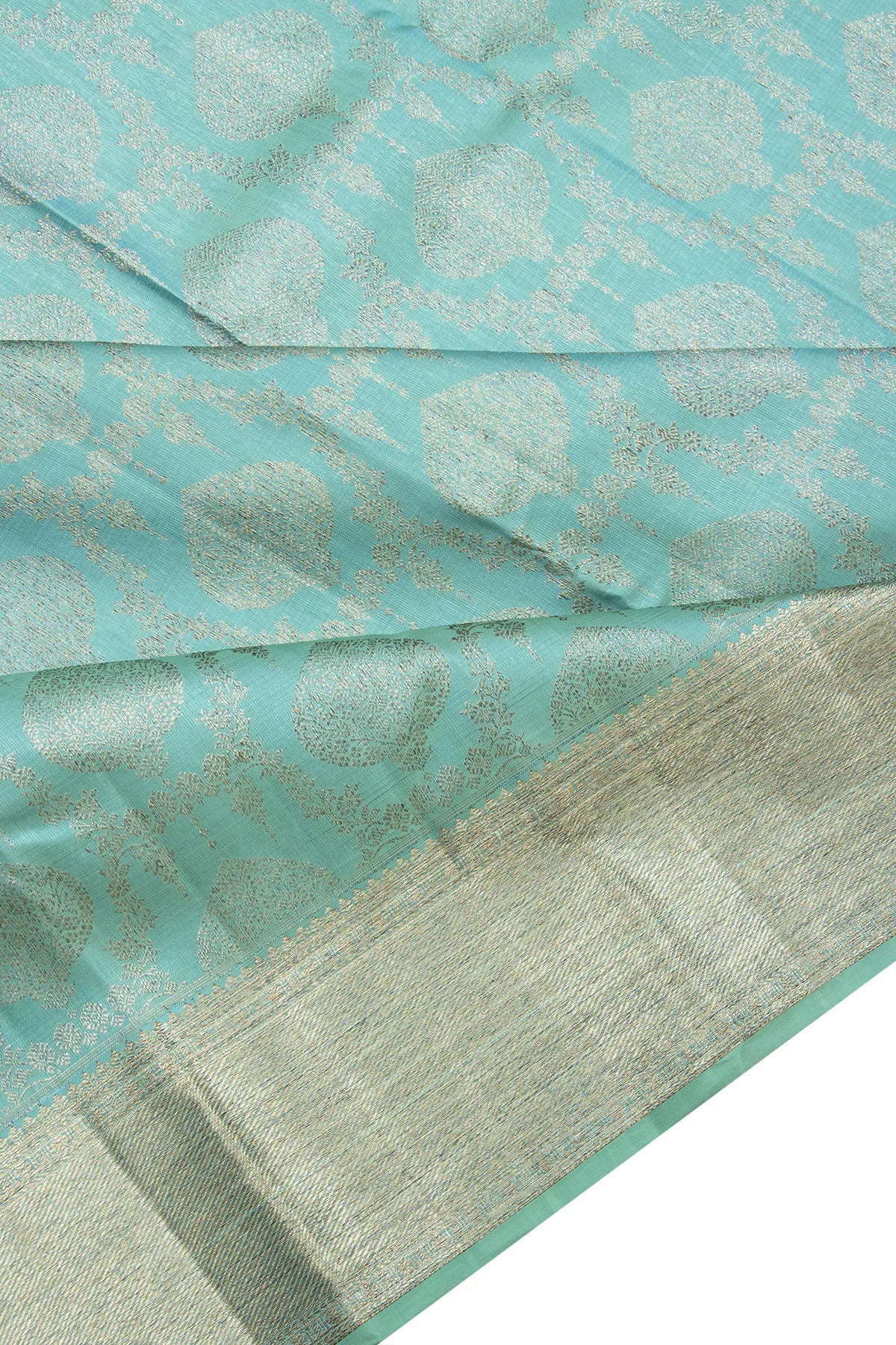 Antique Zari Kanchipuram Silk Brocade Pastel Blue Saree