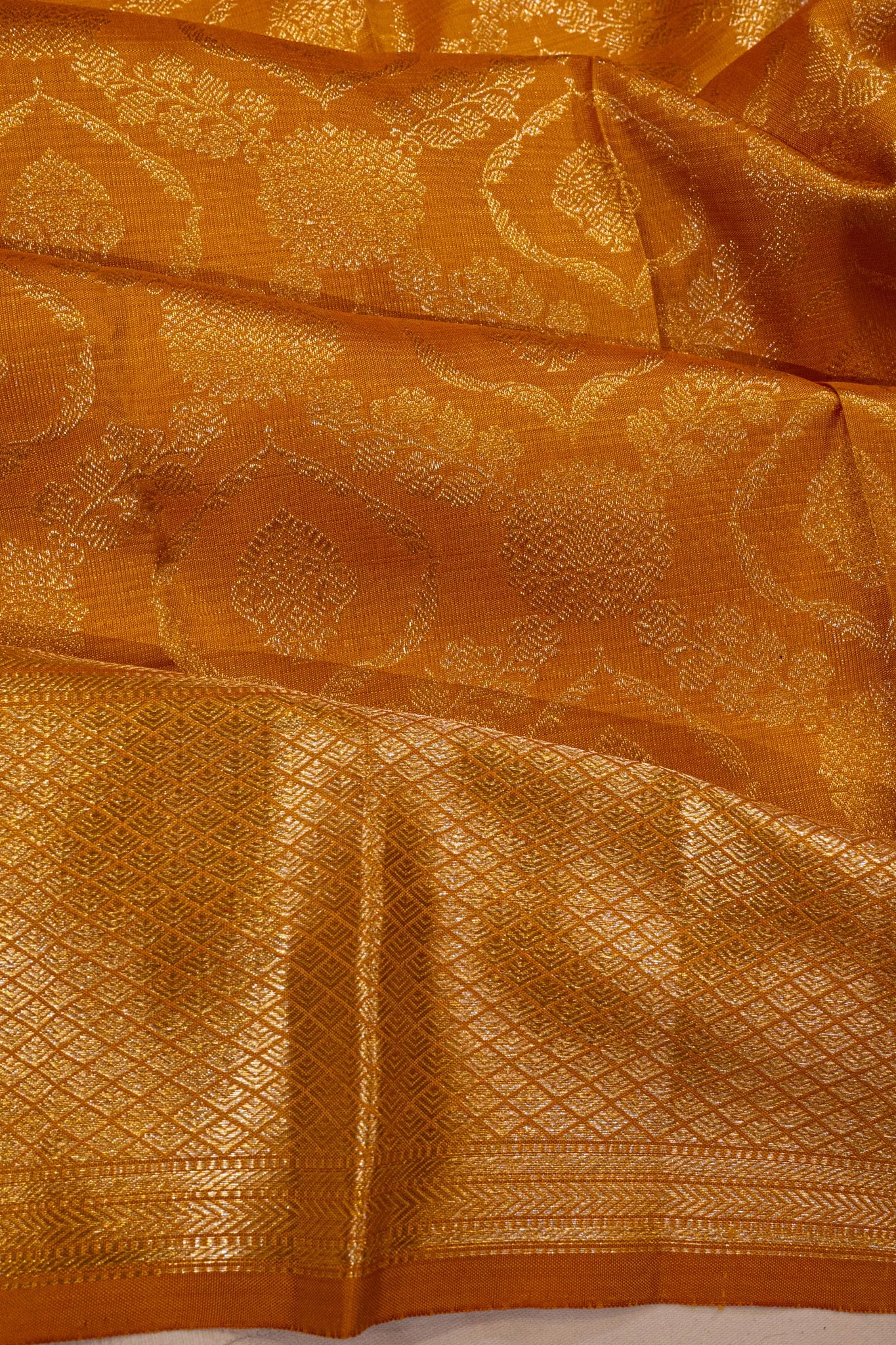 Kanchipuram Silk Brocade Yellow Saree