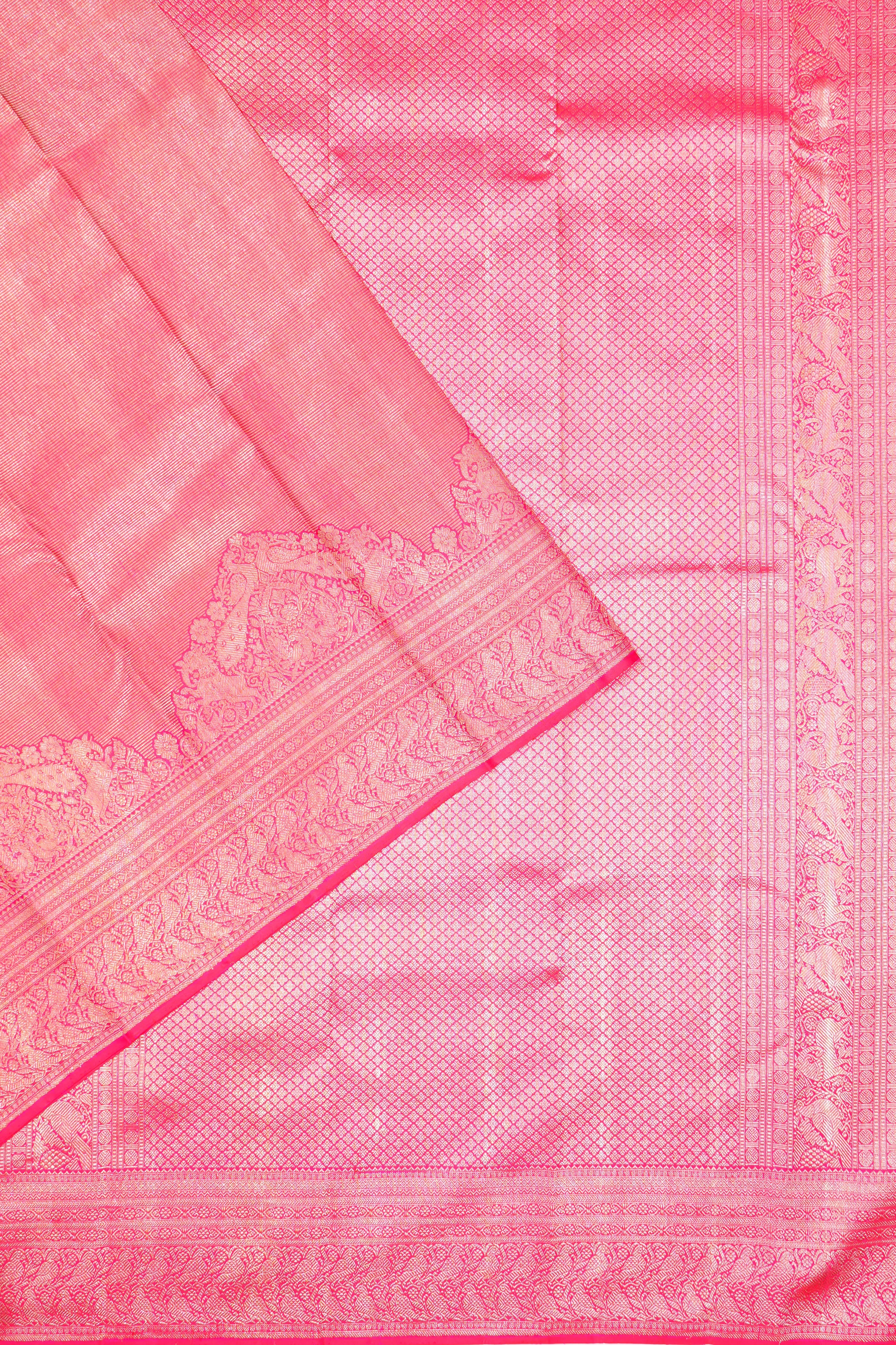 Kanchipuram Silk Oosi Lines Pink Saree