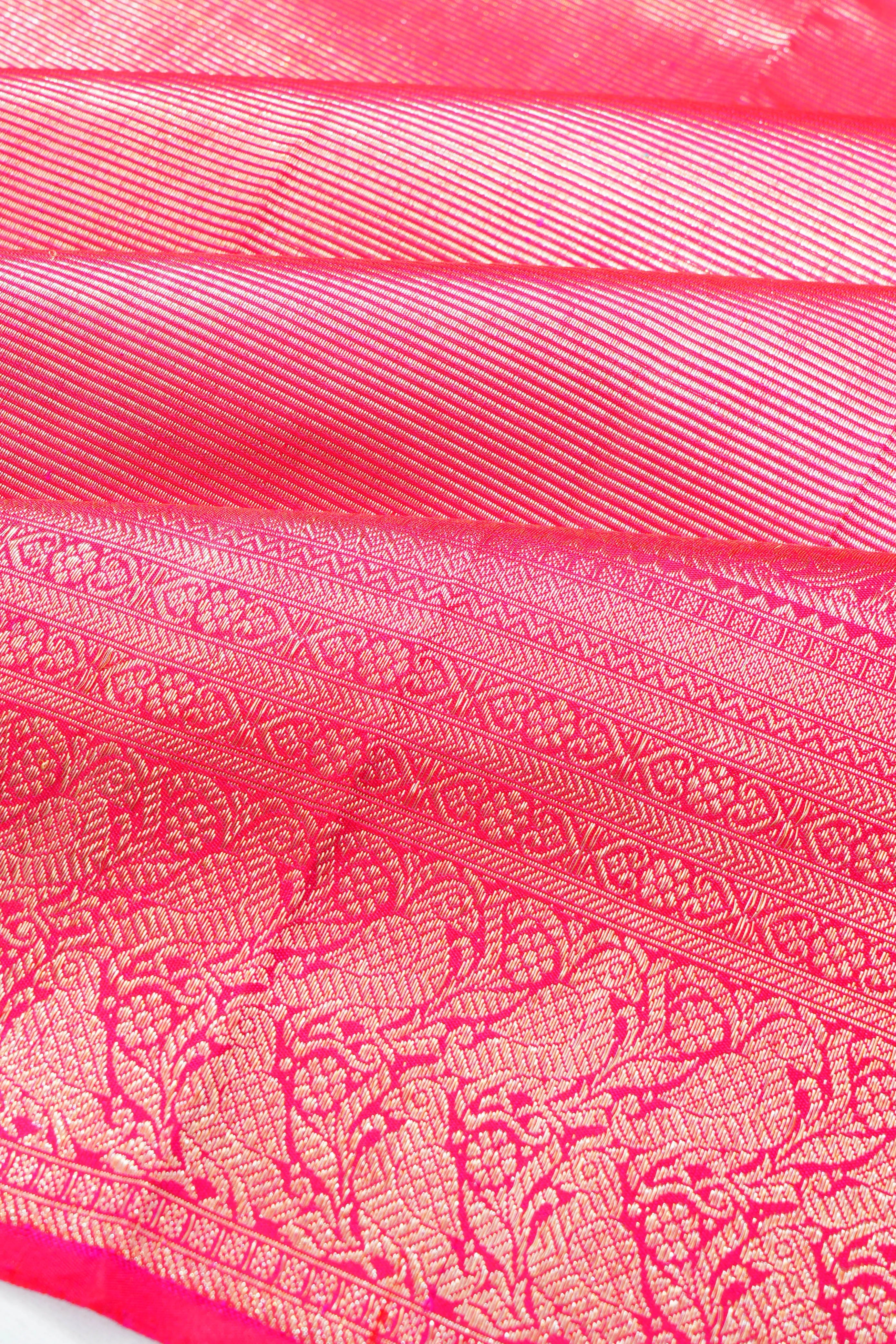 Kanchipuram Silk Oosi Lines Pink Saree