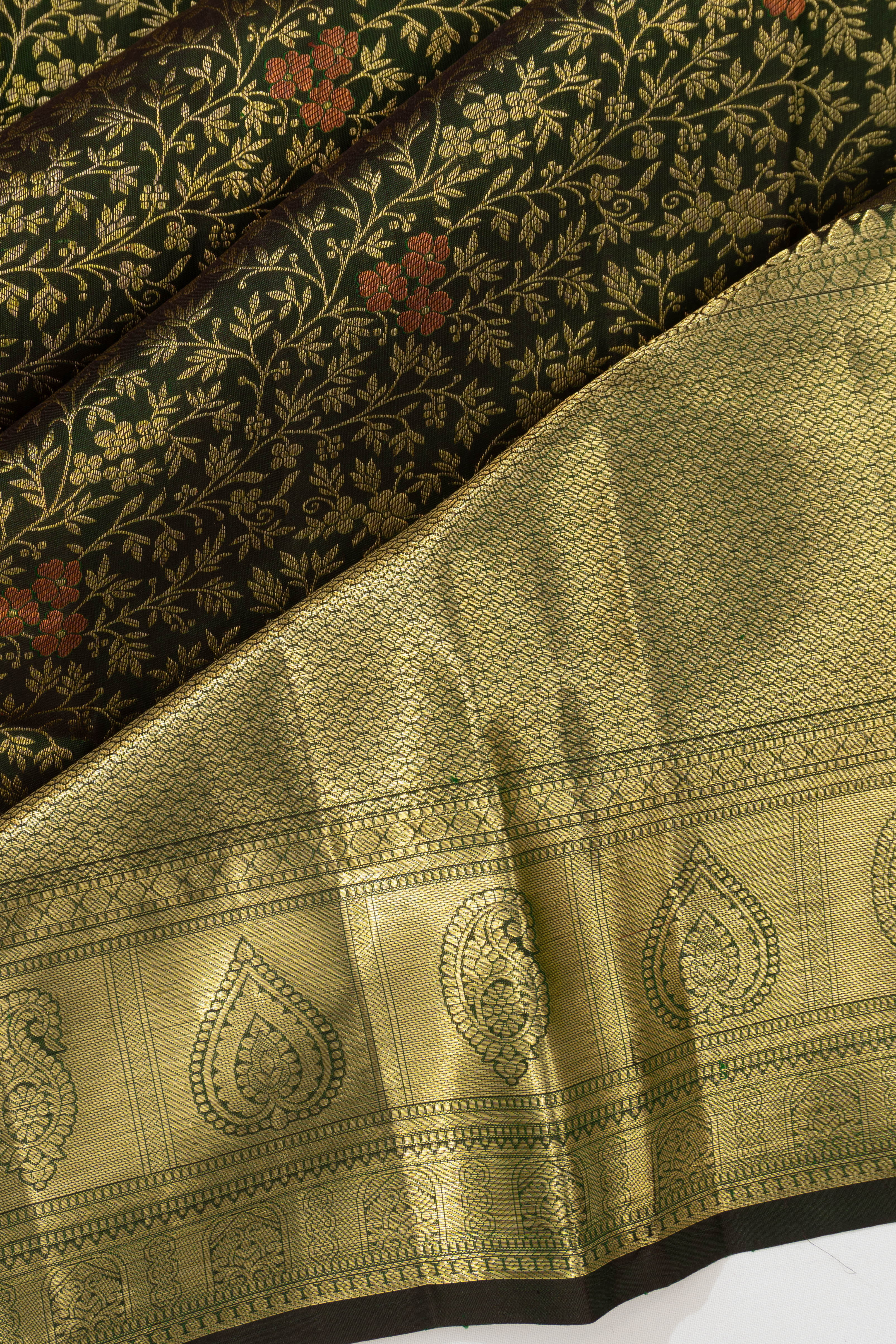 Taranga Kanchi Silk Brocade Bottle Green Saree