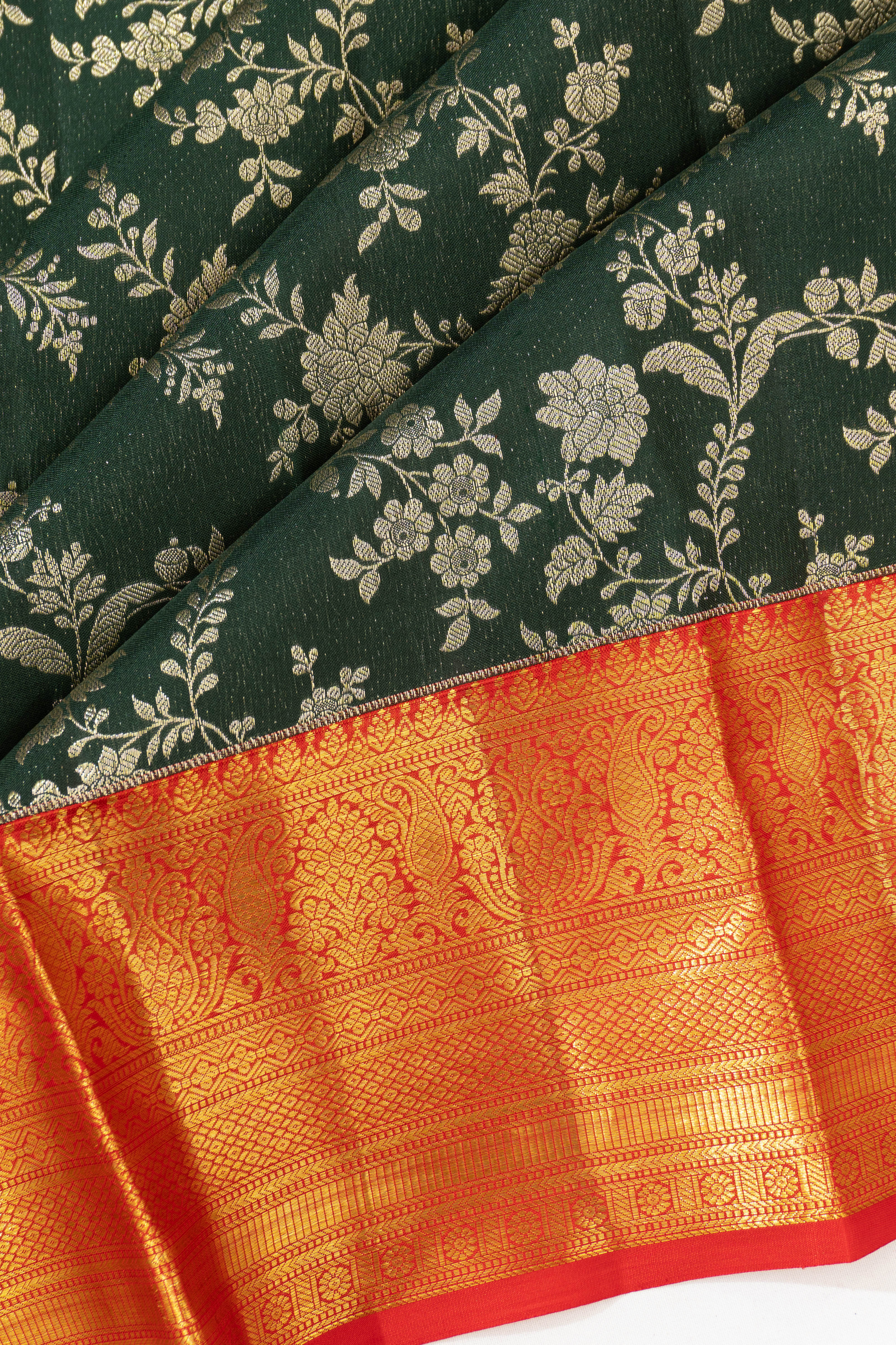 Taranga Kanchi Silk Brocade Bottle Green Saree