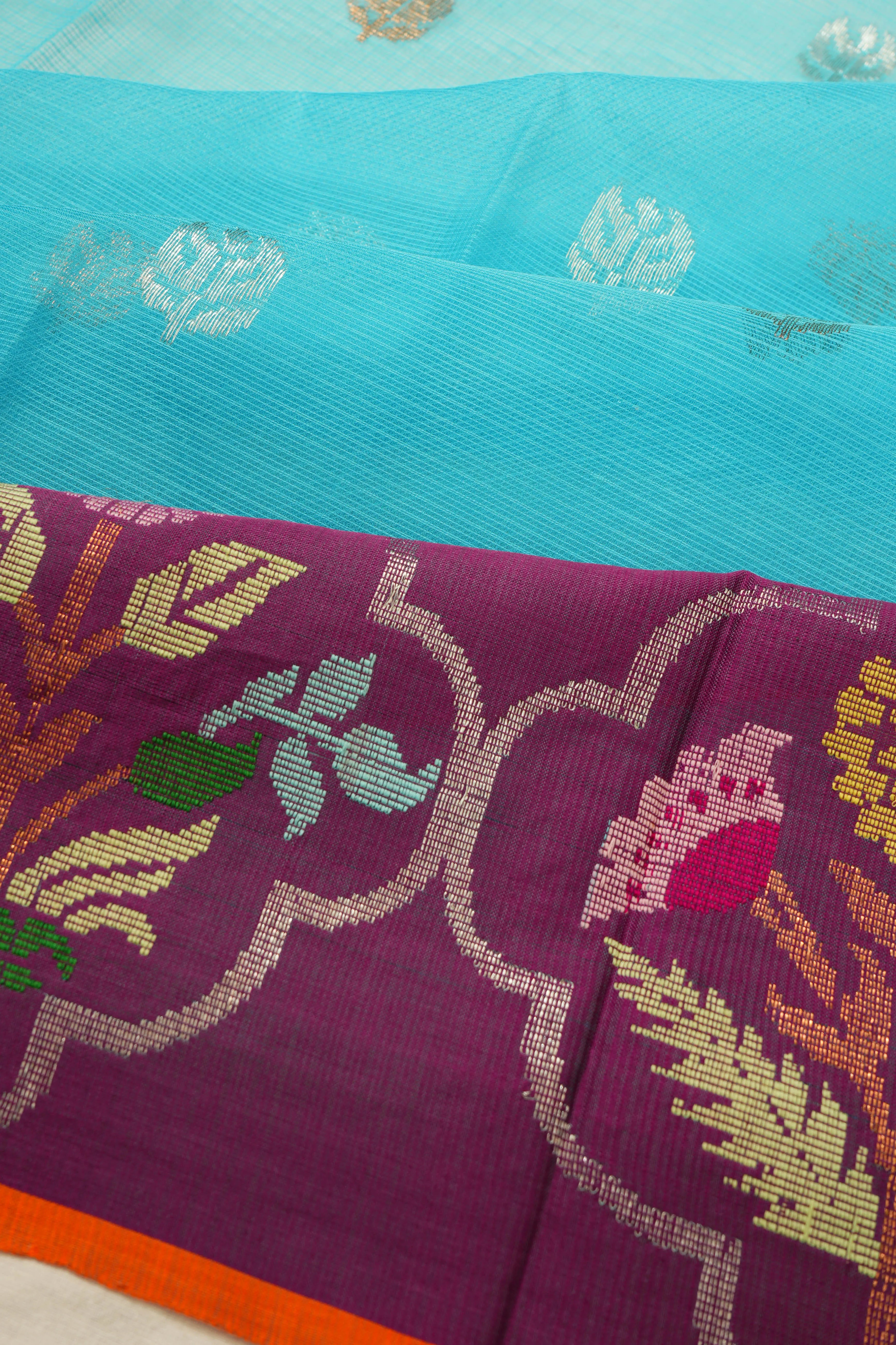 Zari Kota Cotton Butta Sky Blue Saree