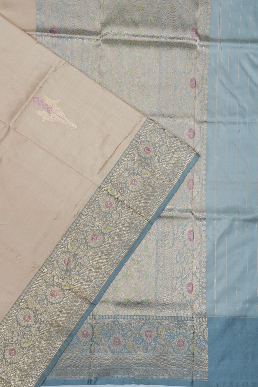 Banarasi Katan Silk Butta Cream Saree