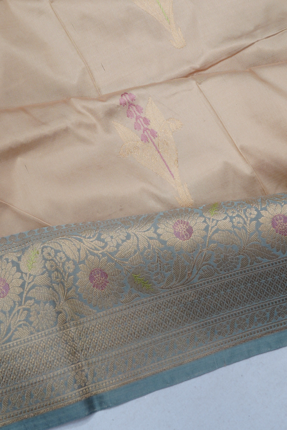 Banarasi Katan Silk Butta Cream Saree