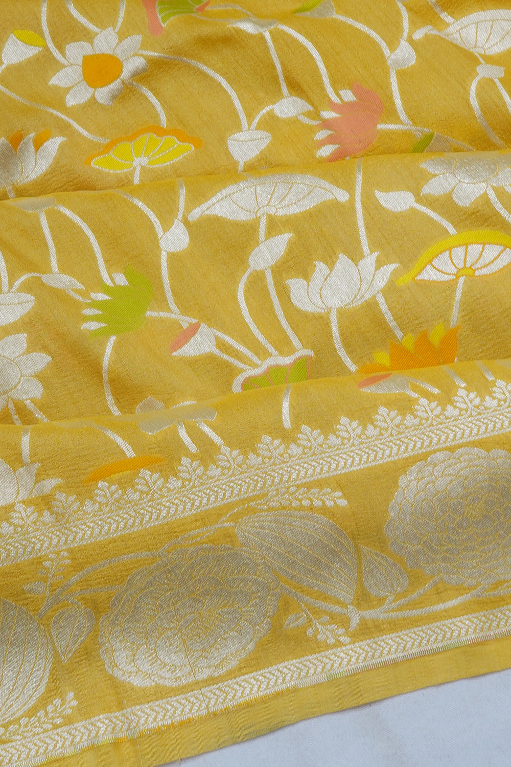 Banarasi Tussar Georgette Brocade Yellow Saree