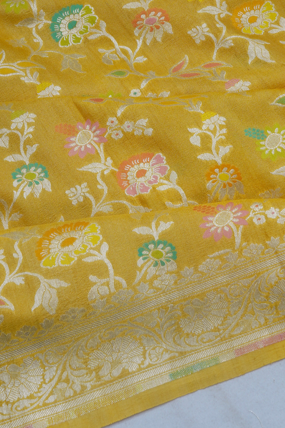Banarasi Tussar Georgette Jaal Yellow Saree