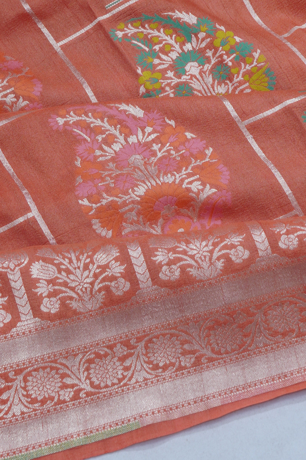 Banarasi Tussar Georgette Brocade Pastel Orange Saree