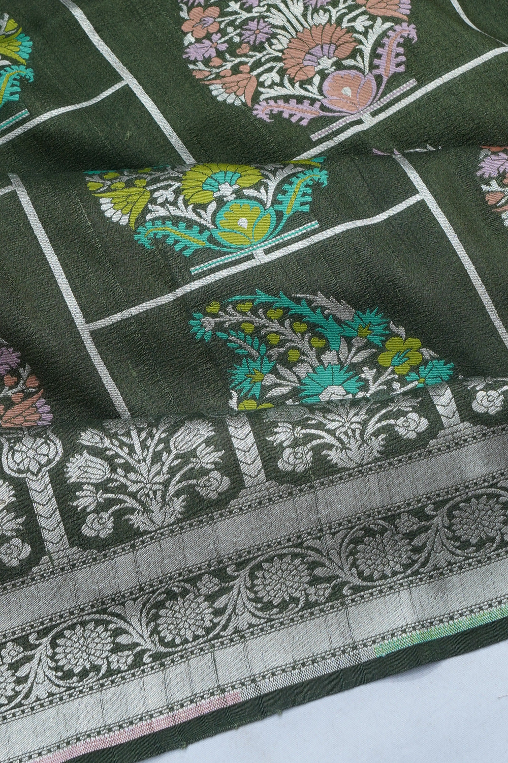 Banarasi Tussar Georgette Brocade Green Saree