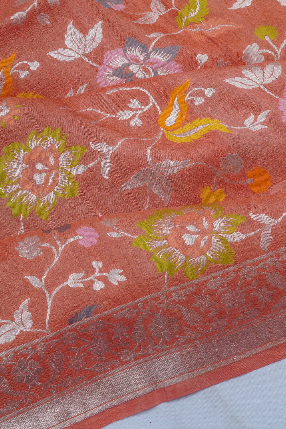 Banarasi Silk Brocade Pastel Orange Saree