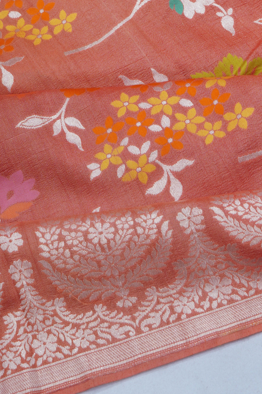 Banarasi Tussar Georgette Brocade Orange Saree