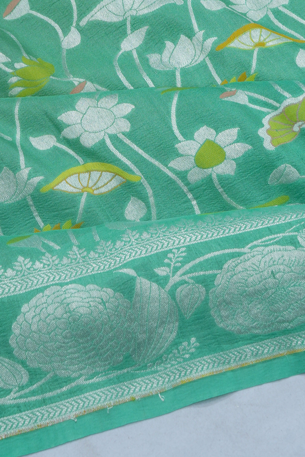 Banarasi Tussar Georgette Jaal Sea Green Saree