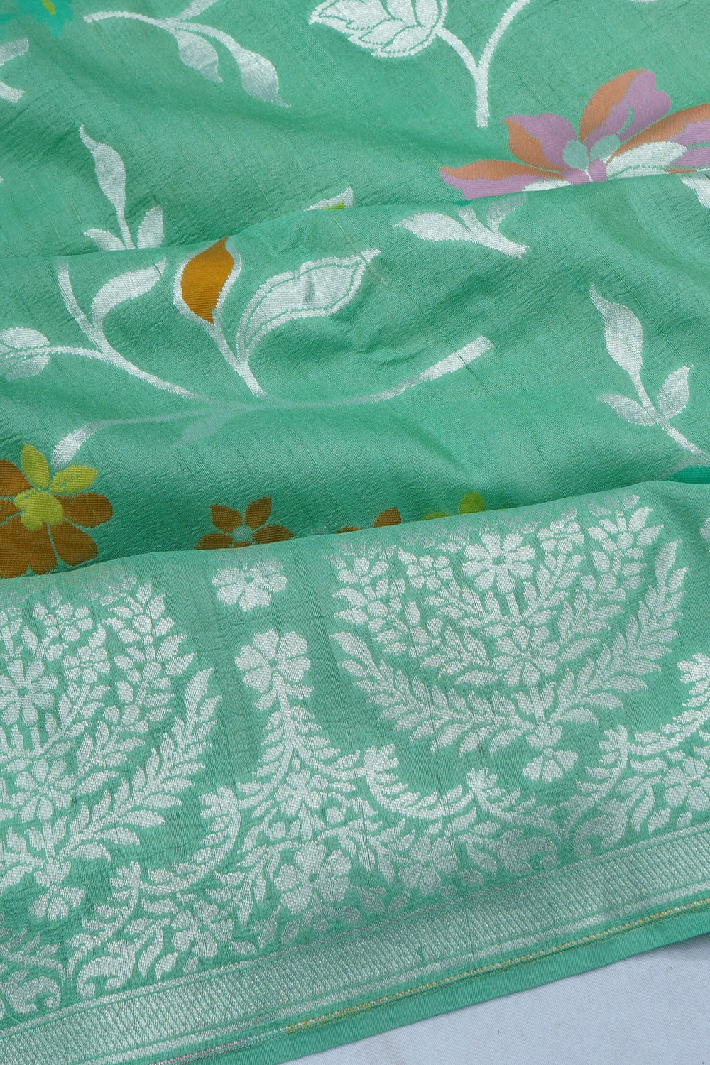 Banarasi Tussar Georgette Jaal Pastel Green Saree