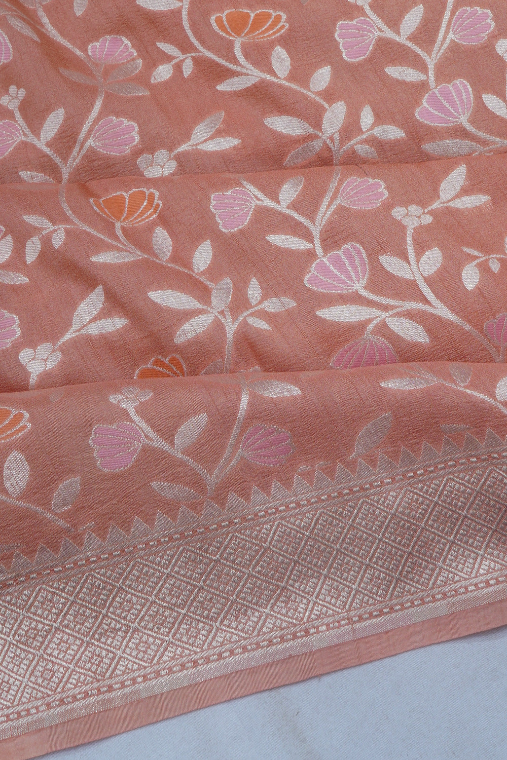 Banarasi Tussar Georgette Jaal Pastel Orange Saree