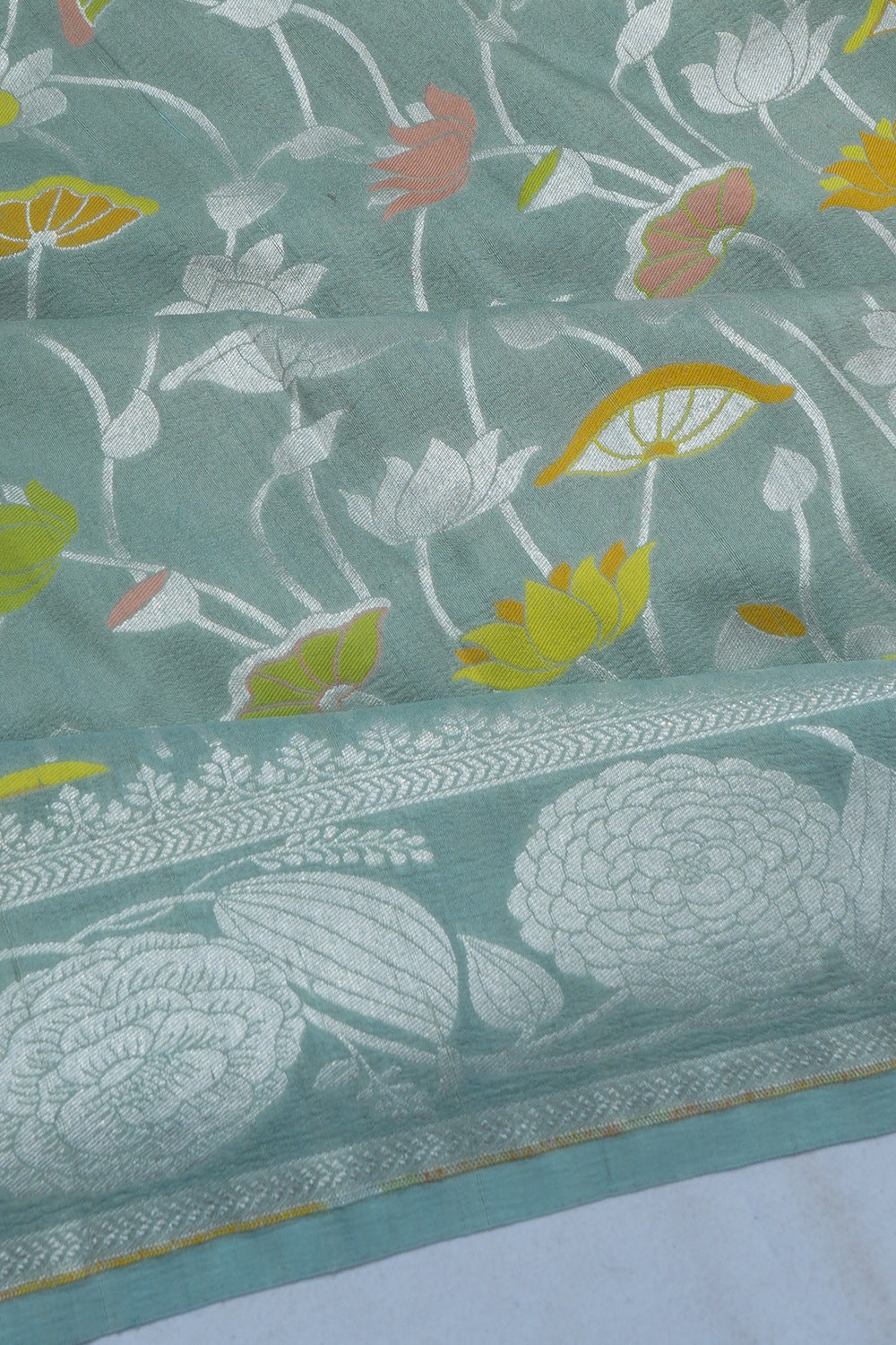 Banarasi Tussar Georgette Jaal Pastel Grey Saree