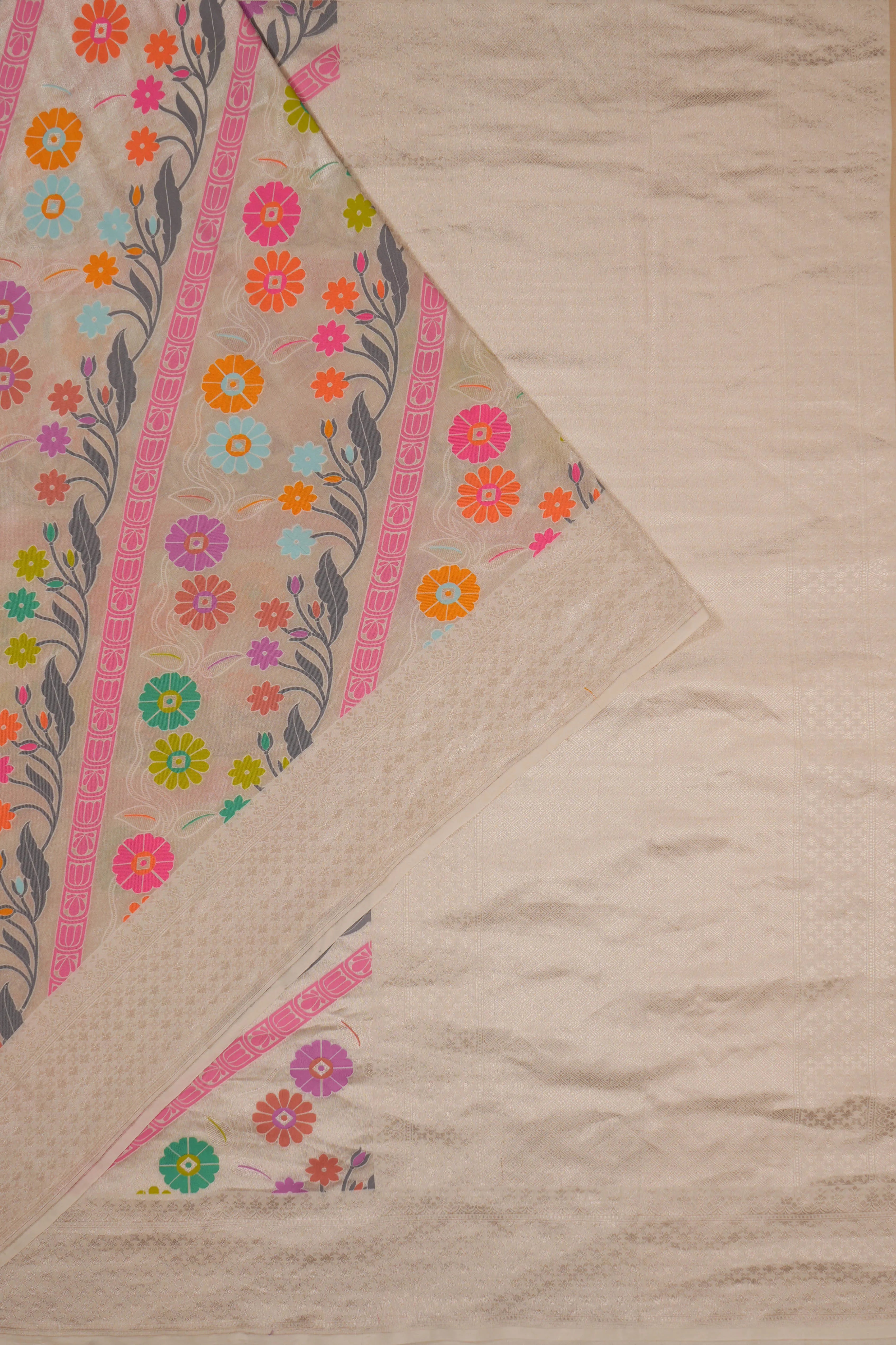 Banarasi Silk Tissue Brocade Silver Saree