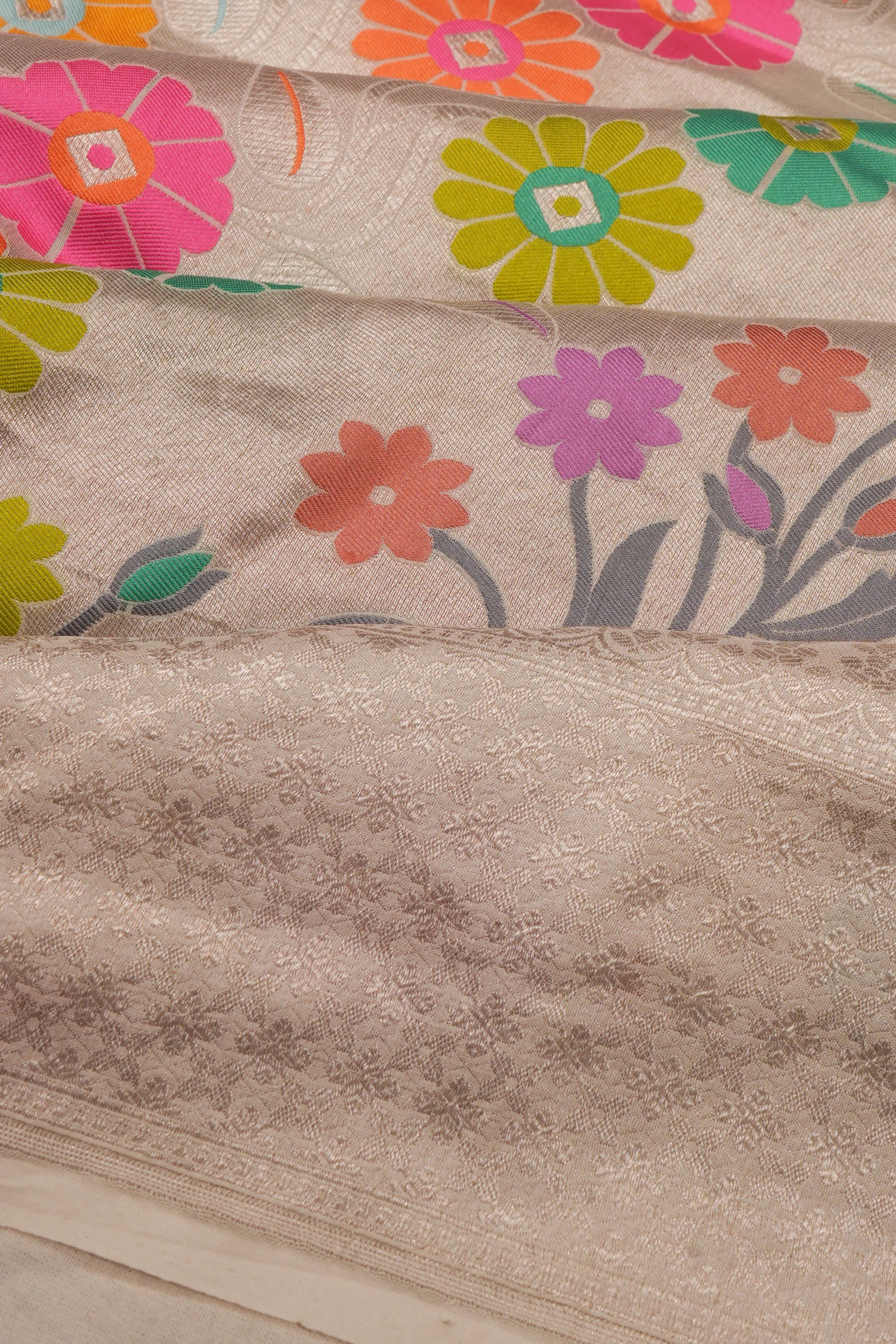 Banarasi Silk Tissue Brocade Silver Saree