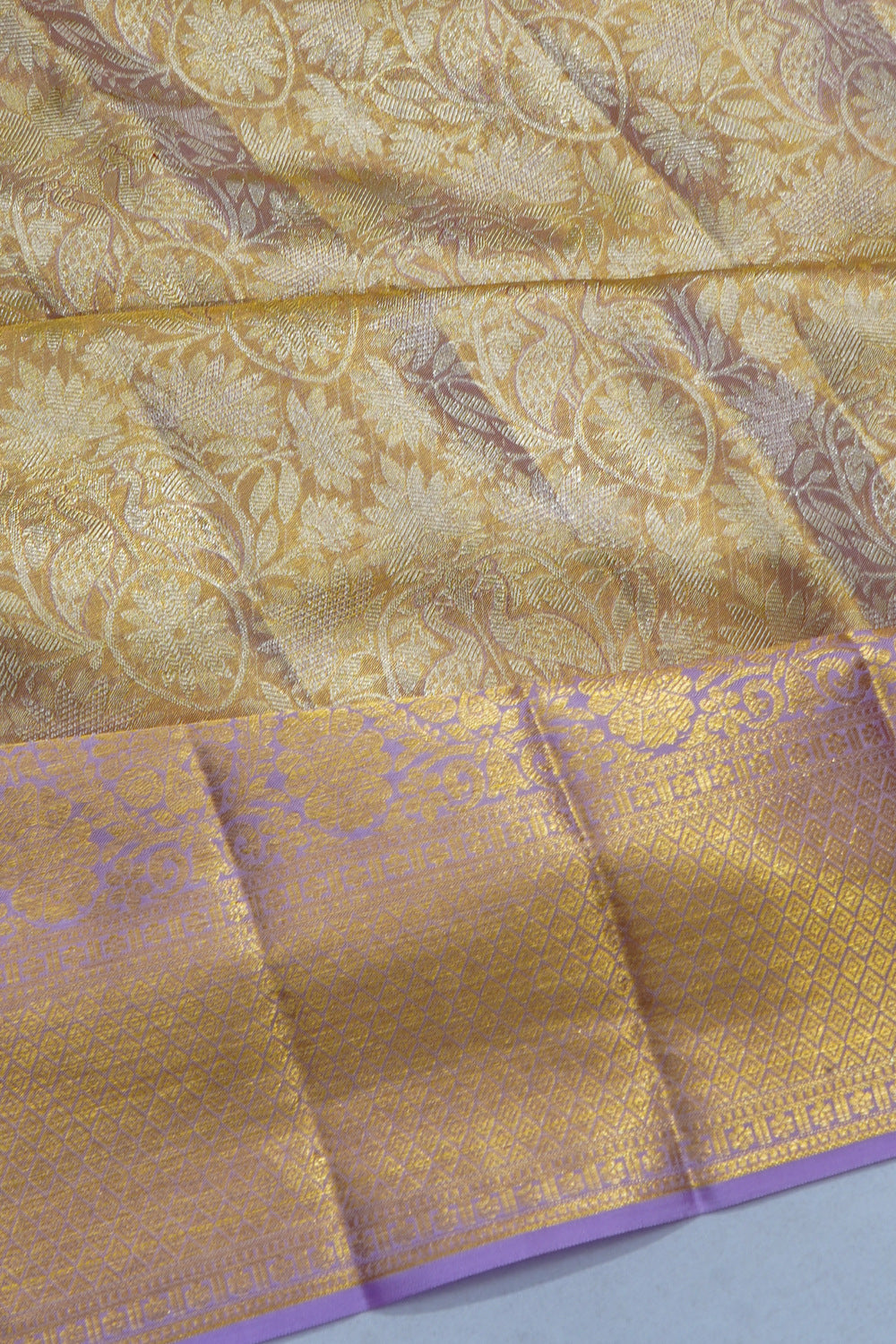 Kanchipuram Silk Tissue Brocade Gold Saree