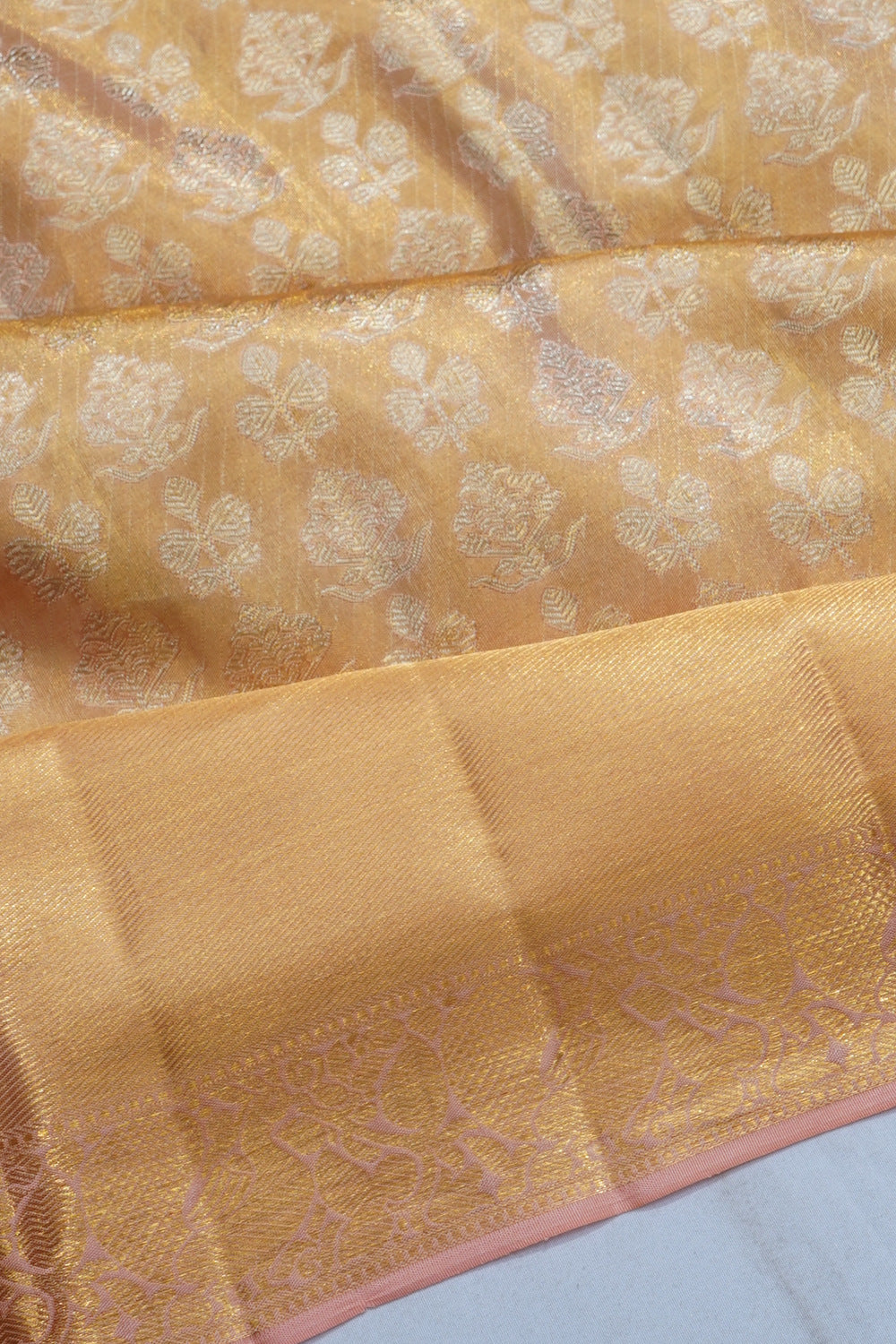 Kanchipuram Silk Tissue Brocade Gold Saree
