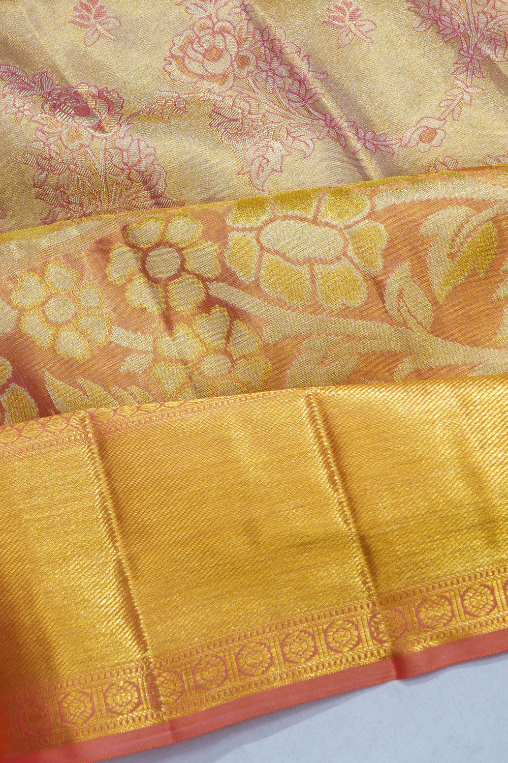 Kanchipuram Silk Tissue Brocade Gold Saree