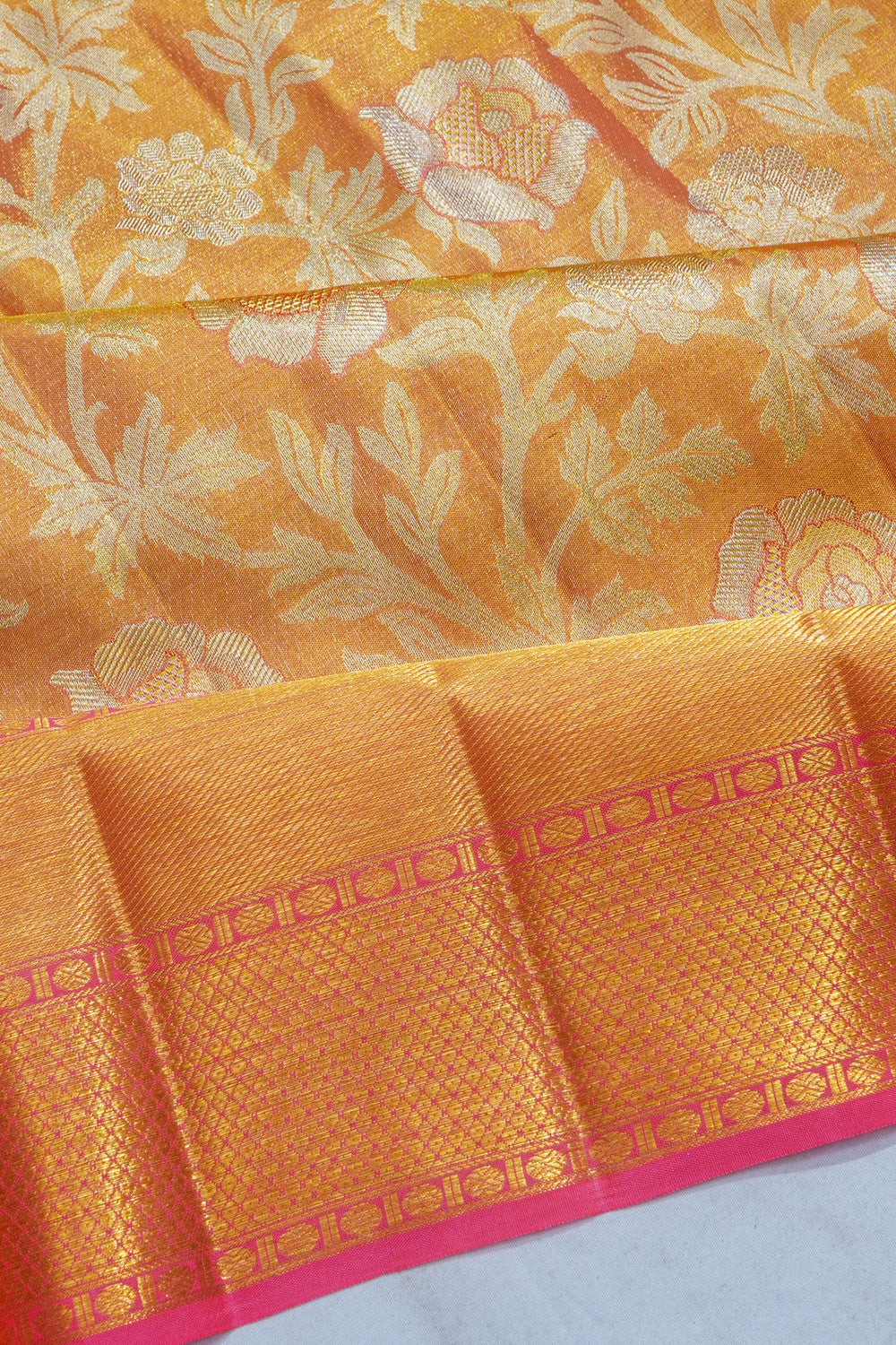 Kanchipuram Silk Tissue Brocade Pink Saree