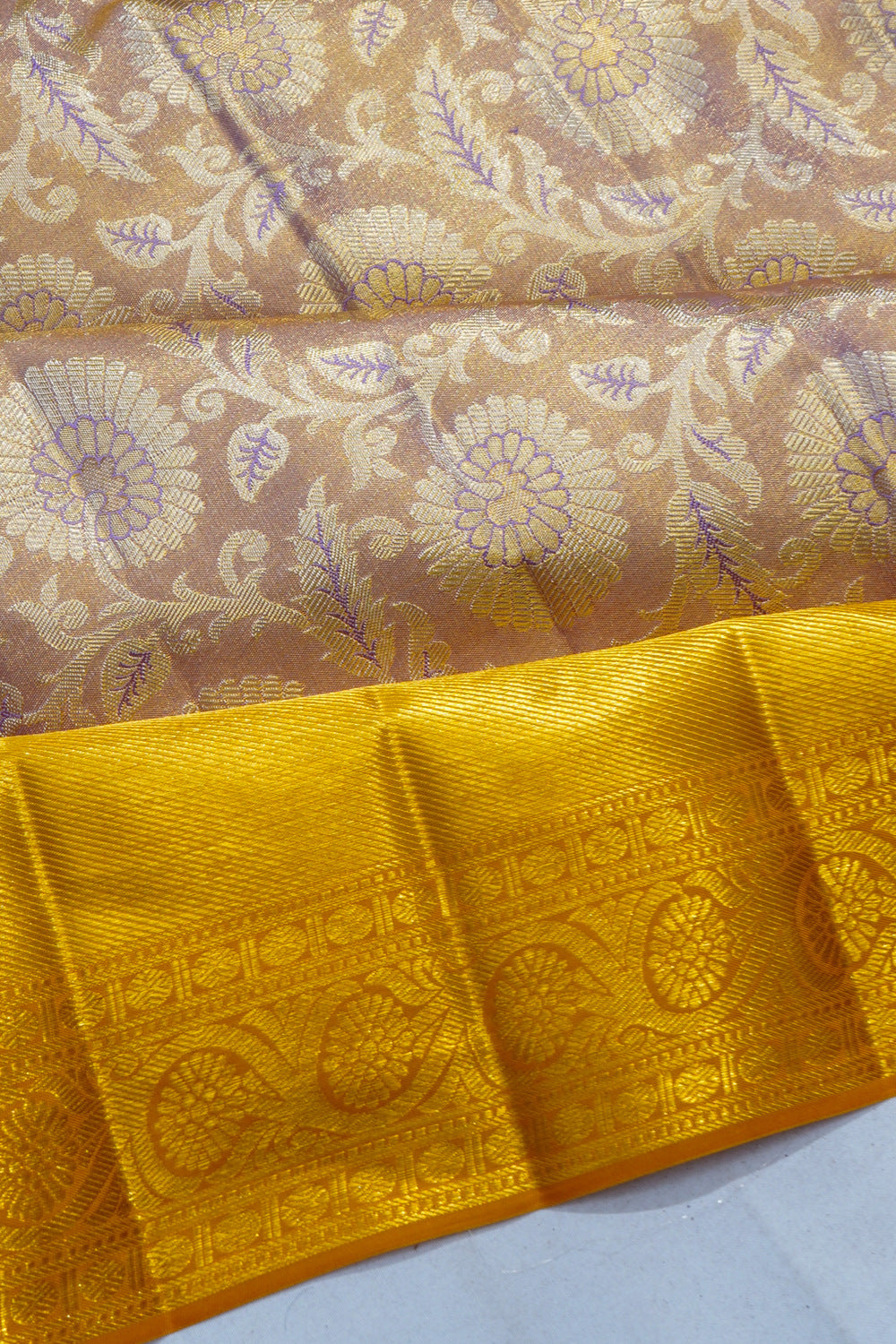 Kanchipuram Silk Tissue Brocade Lavender Saree