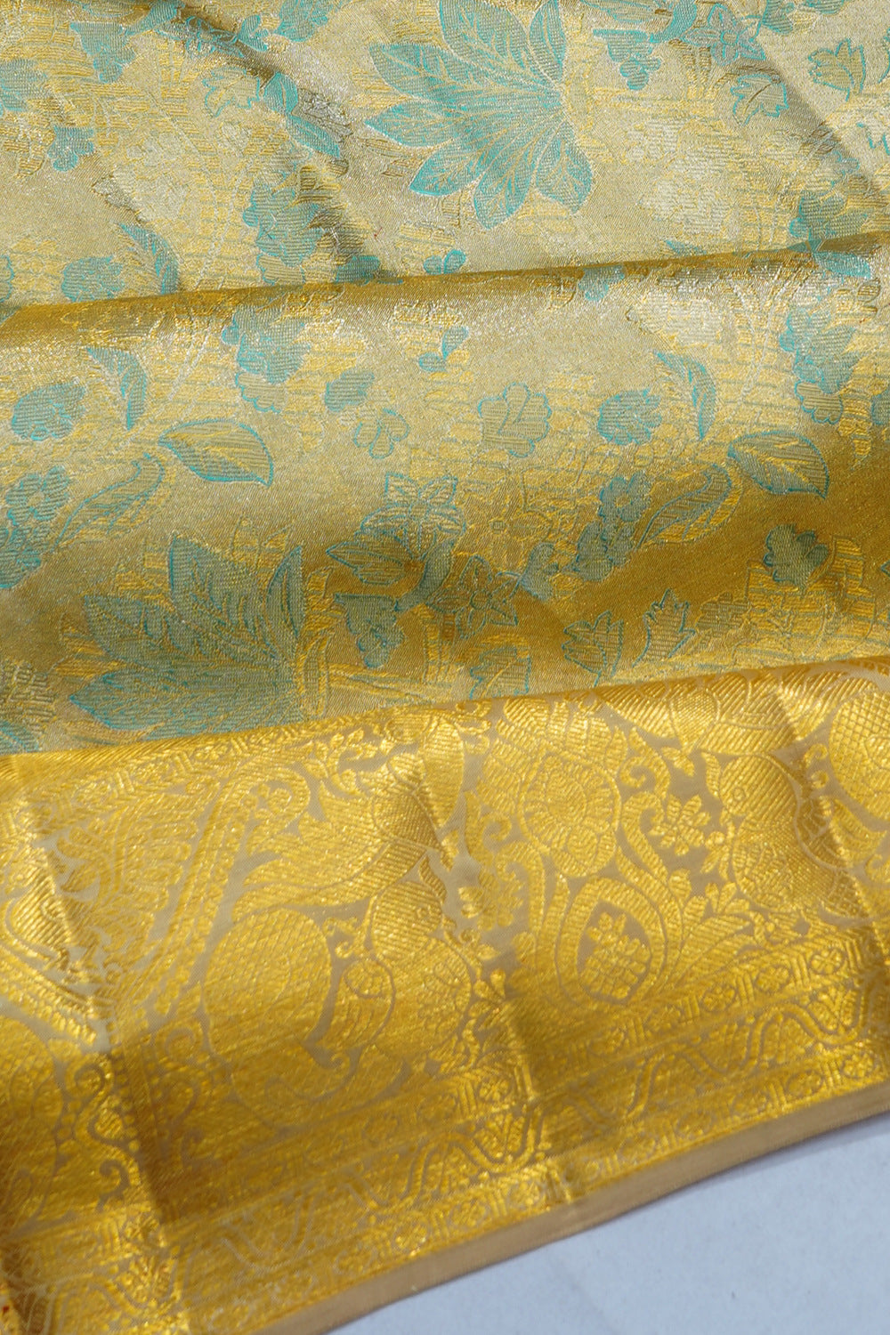 Kanchipuram Silk Tissue Brocade Sky Blue Saree