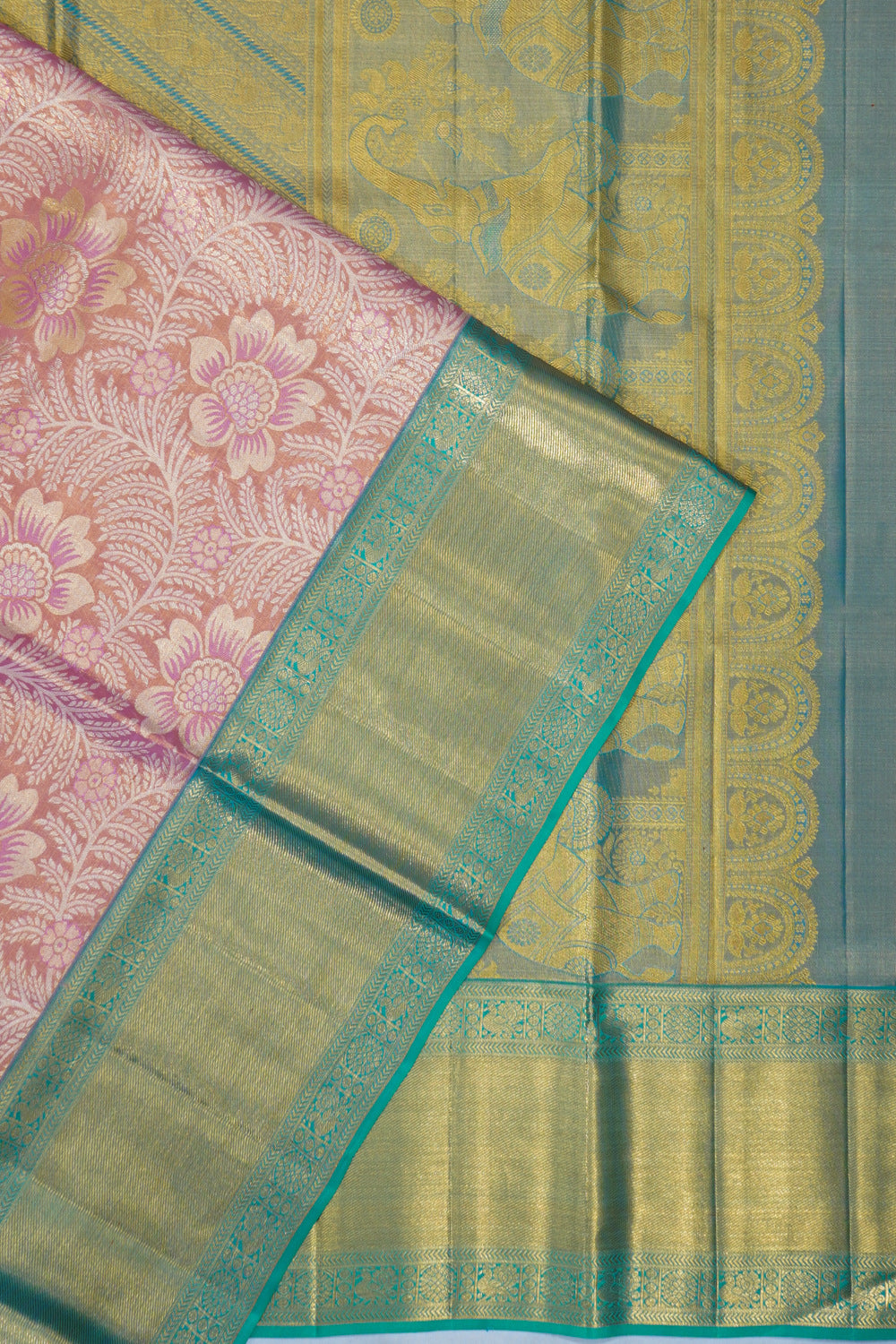 Kanchipuram Silk Tissue Brocade Pink Saree