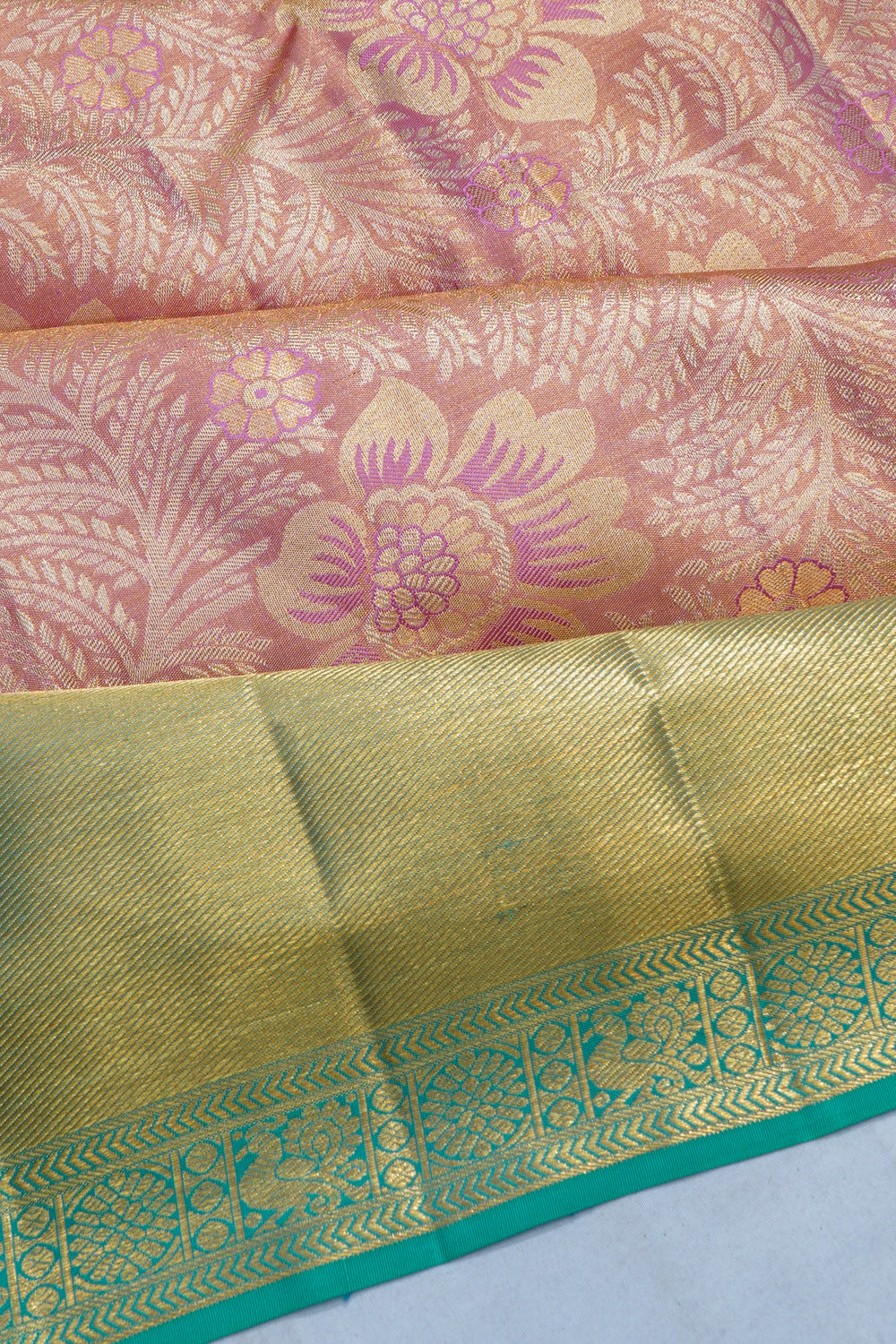Kanchipuram Silk Tissue Brocade Pink Saree