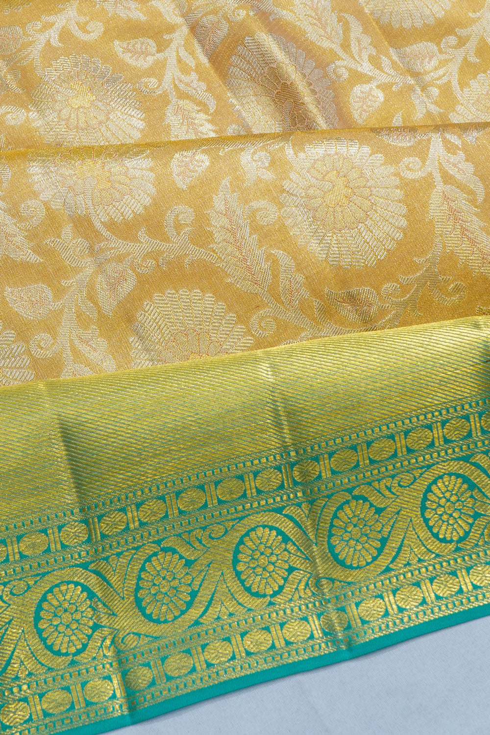 Kanchipuram Silk Tissue Brocade Gold Saree