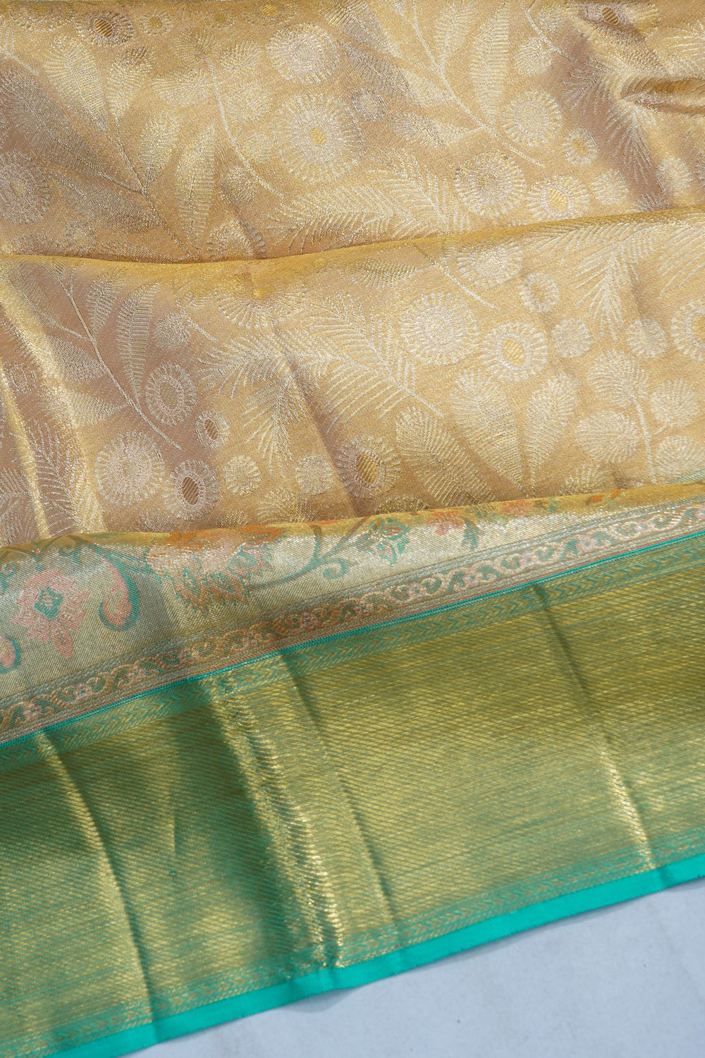 Kanchipuram Silk Tissue Brocade Gold Saree