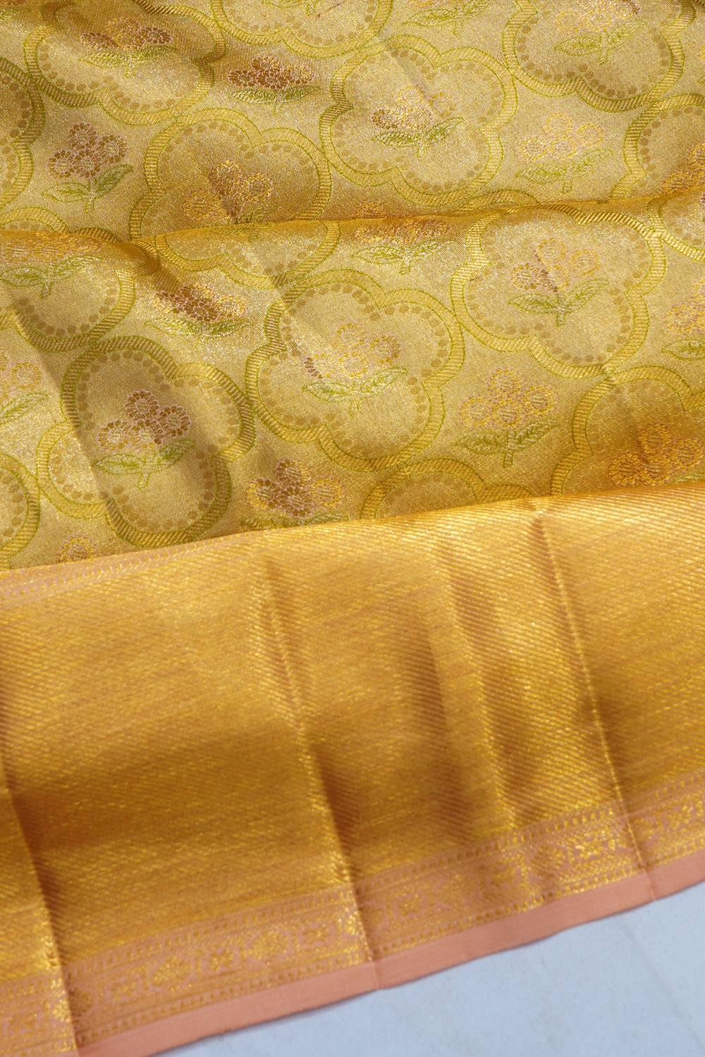 Kanchipuram Silk Tissue Brocade Gold Saree