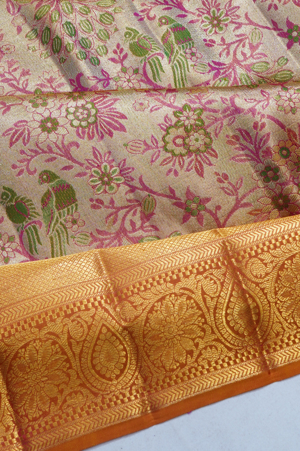 Kanchipuram Silk Tissue Brocade Gold Saree