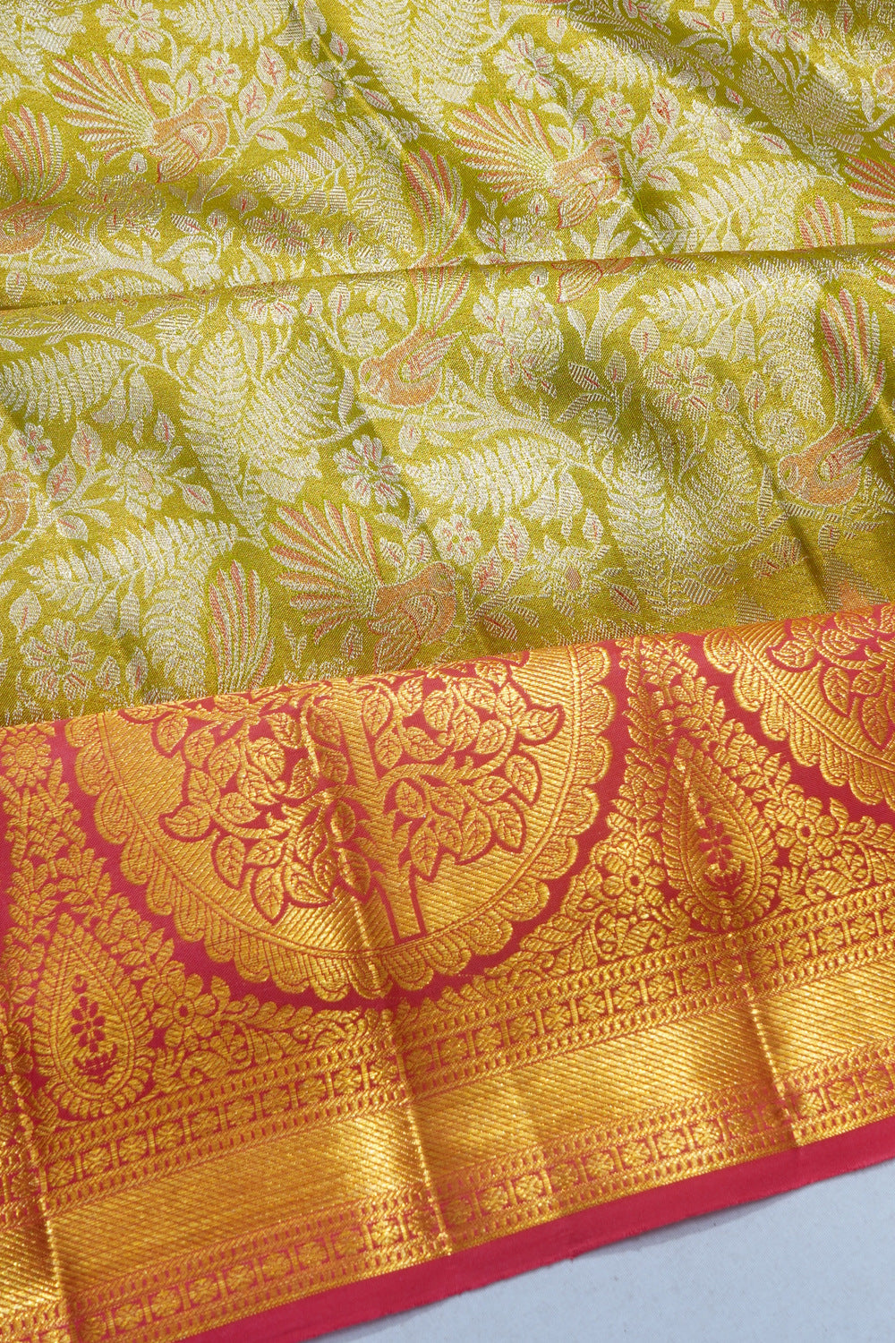 Kanchipuram Silk Tissue Brocade Mehandi Green Saree