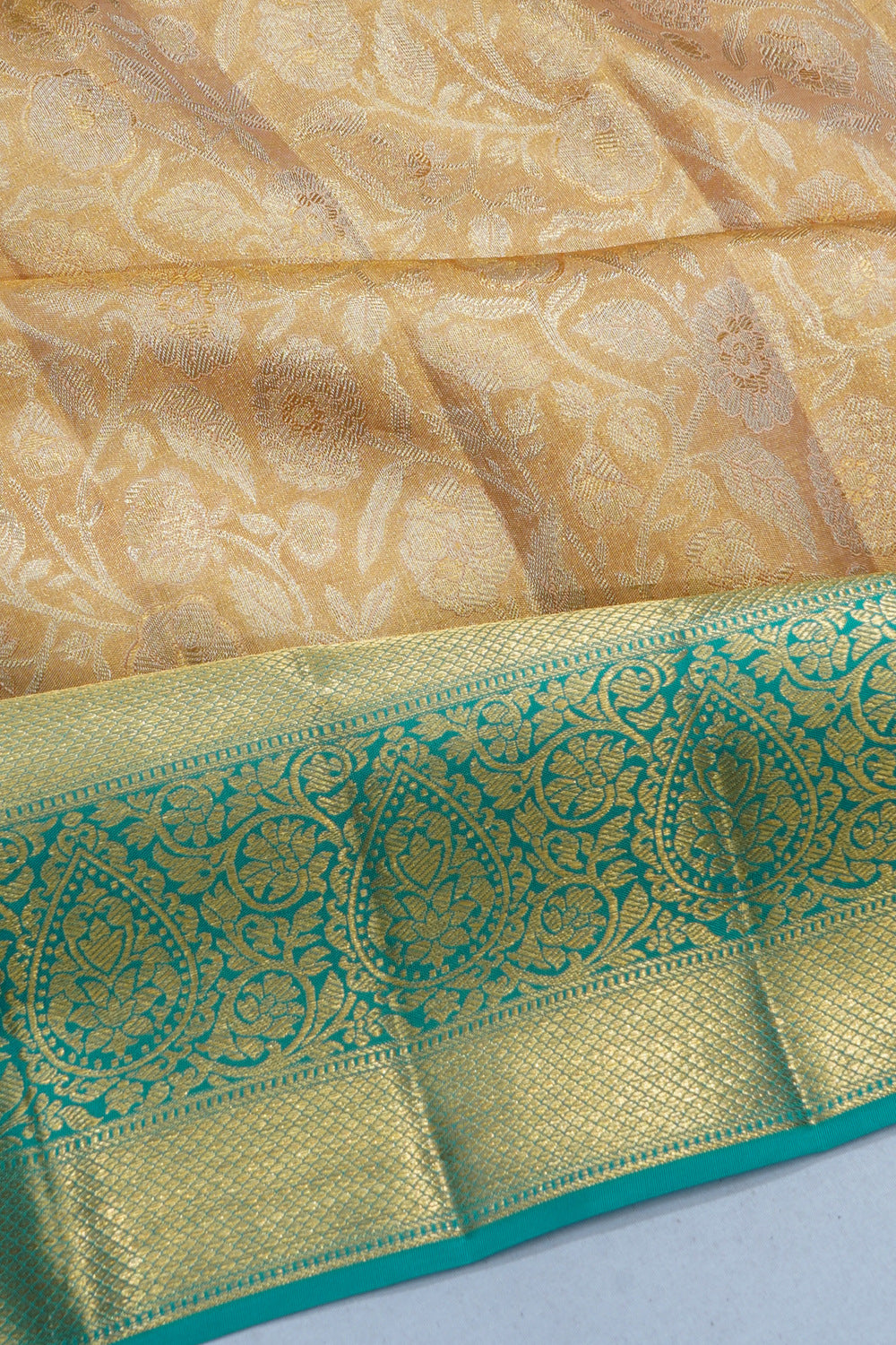 Kanchipuram Silk Tissue Brocade Gold Saree