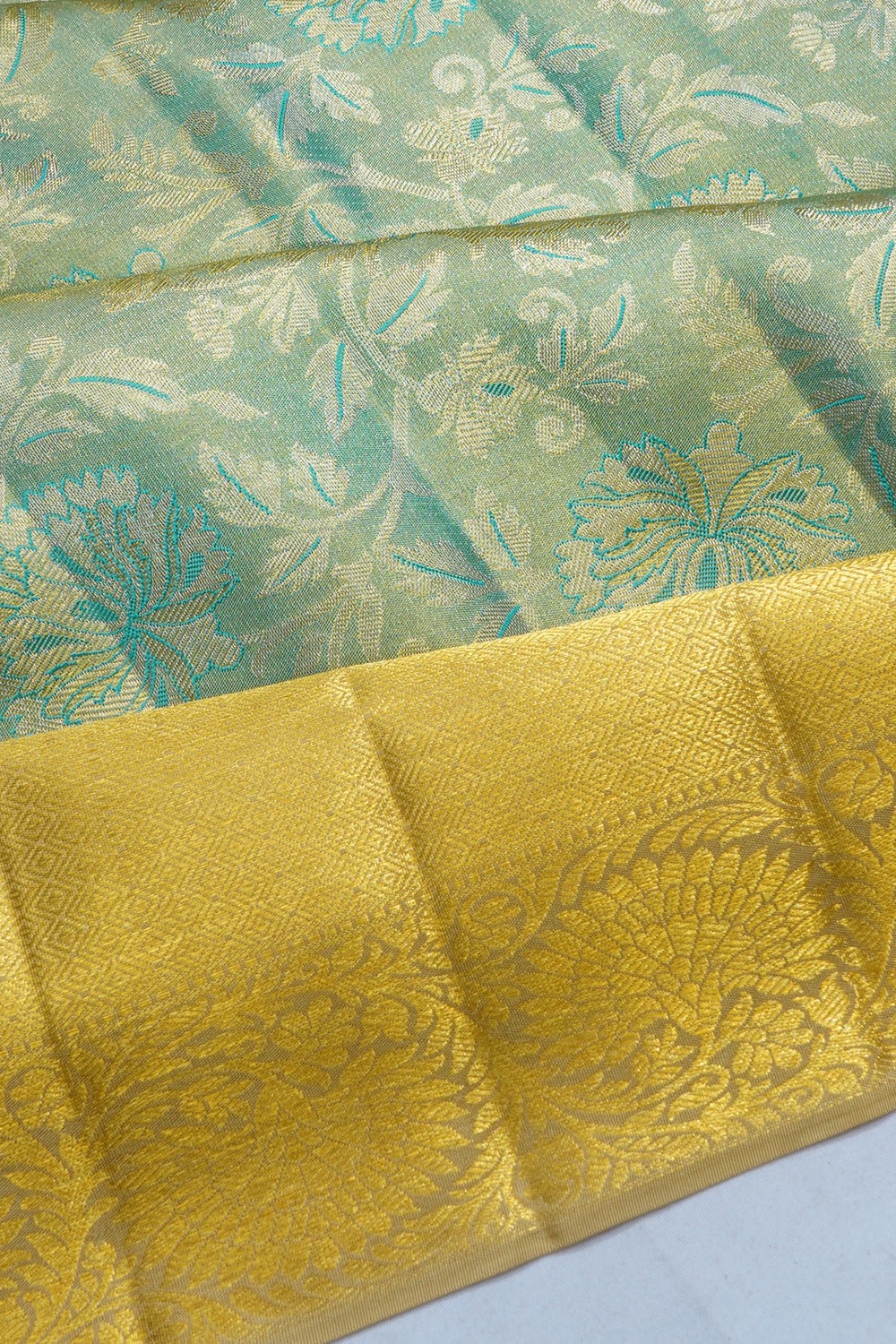 Kanchipuram Silk Tissue Brocade Blue Saree