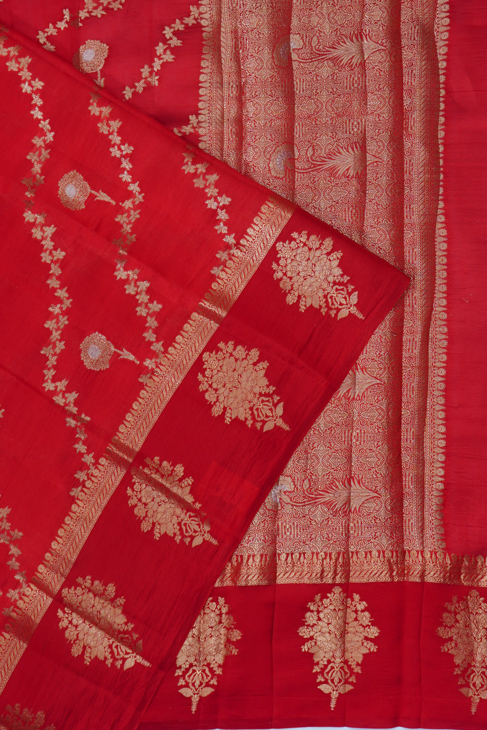 Banarasi Katan Silk Lehariya Jaal Red Saree