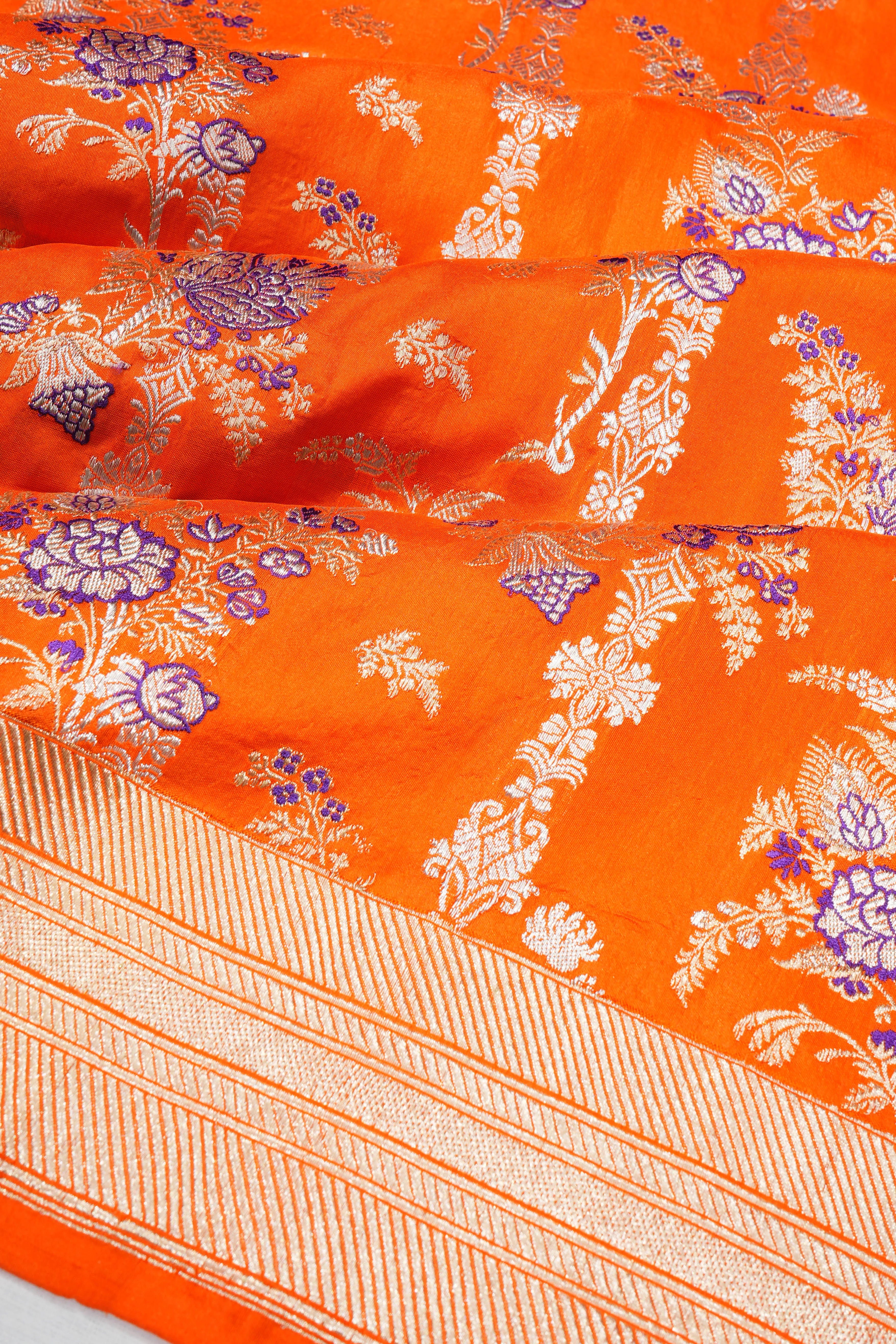Banarasi Silk Brocade Orange Saree