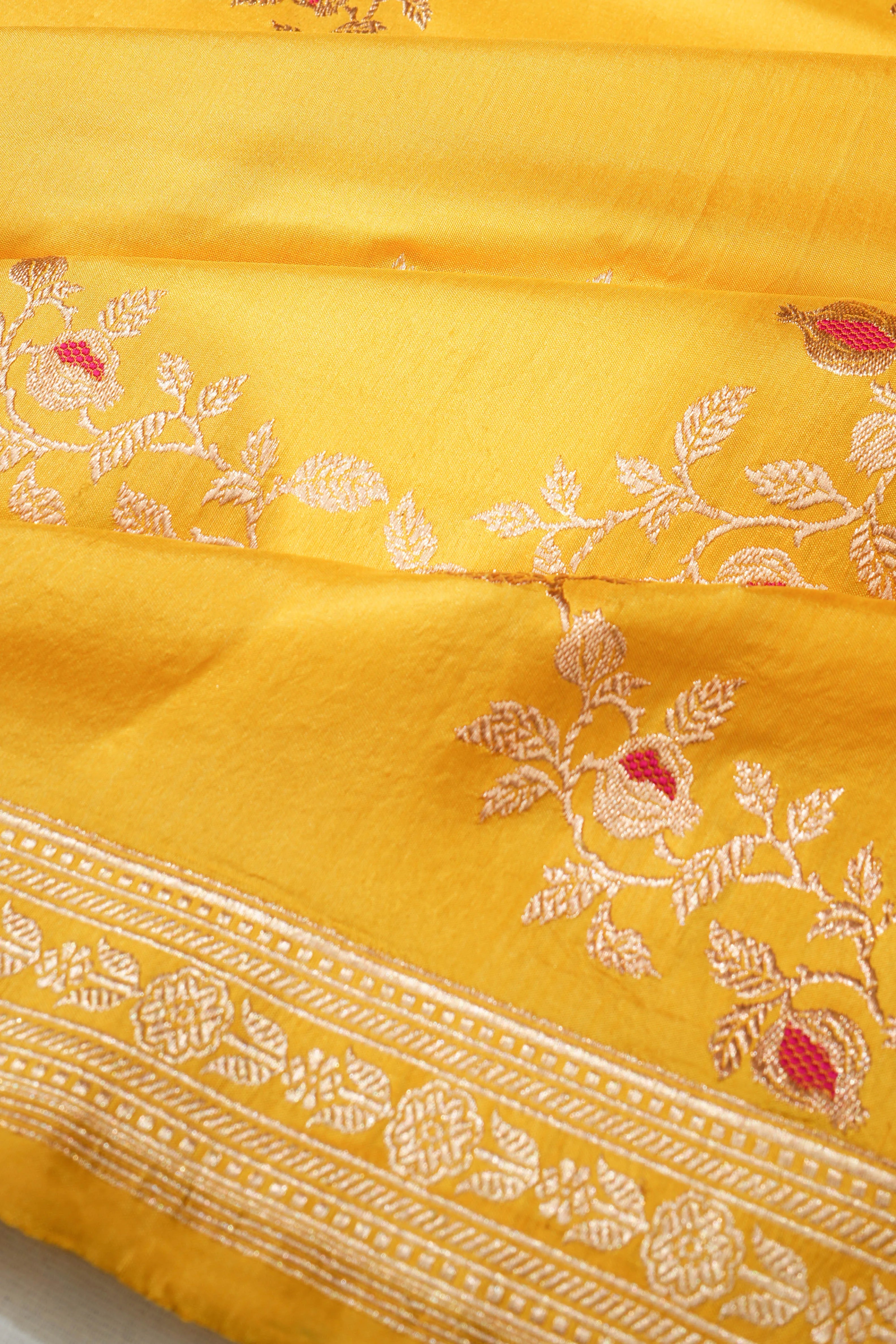 Banarasi Katan Silk Butta Yellow Saree