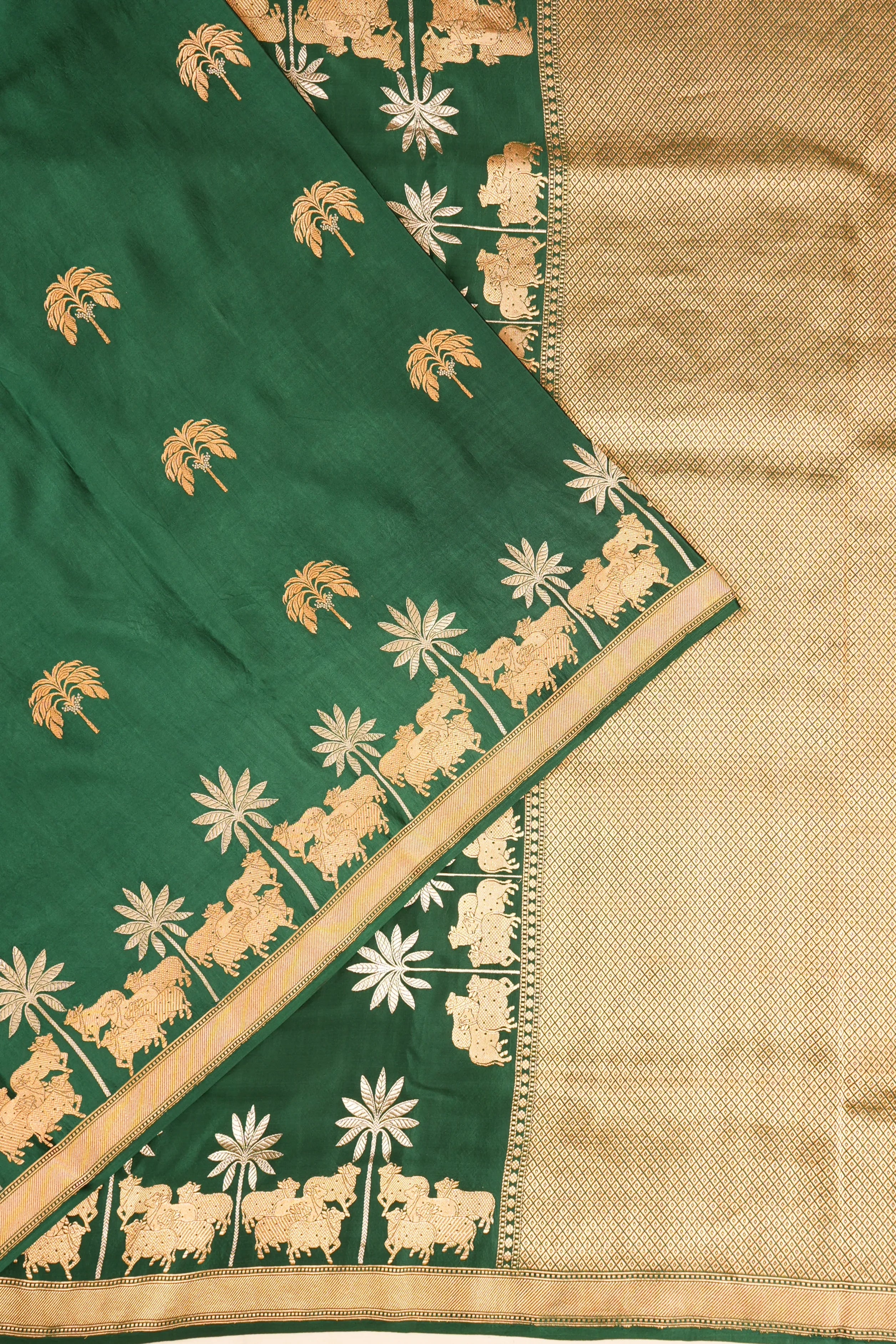 Banarasi Silk Butta Dark Green Saree